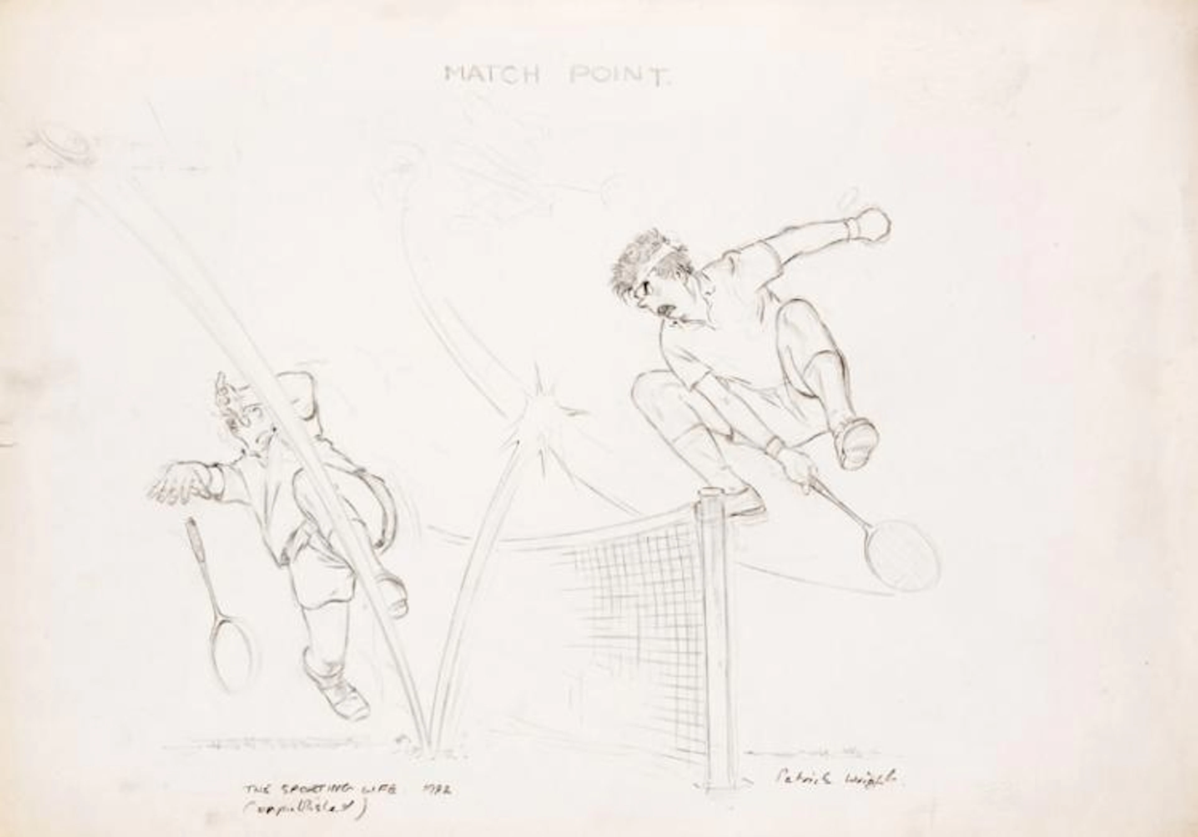 Patrick Wright (born 1945) original Cartoon artwork ''Match Point'' depicti