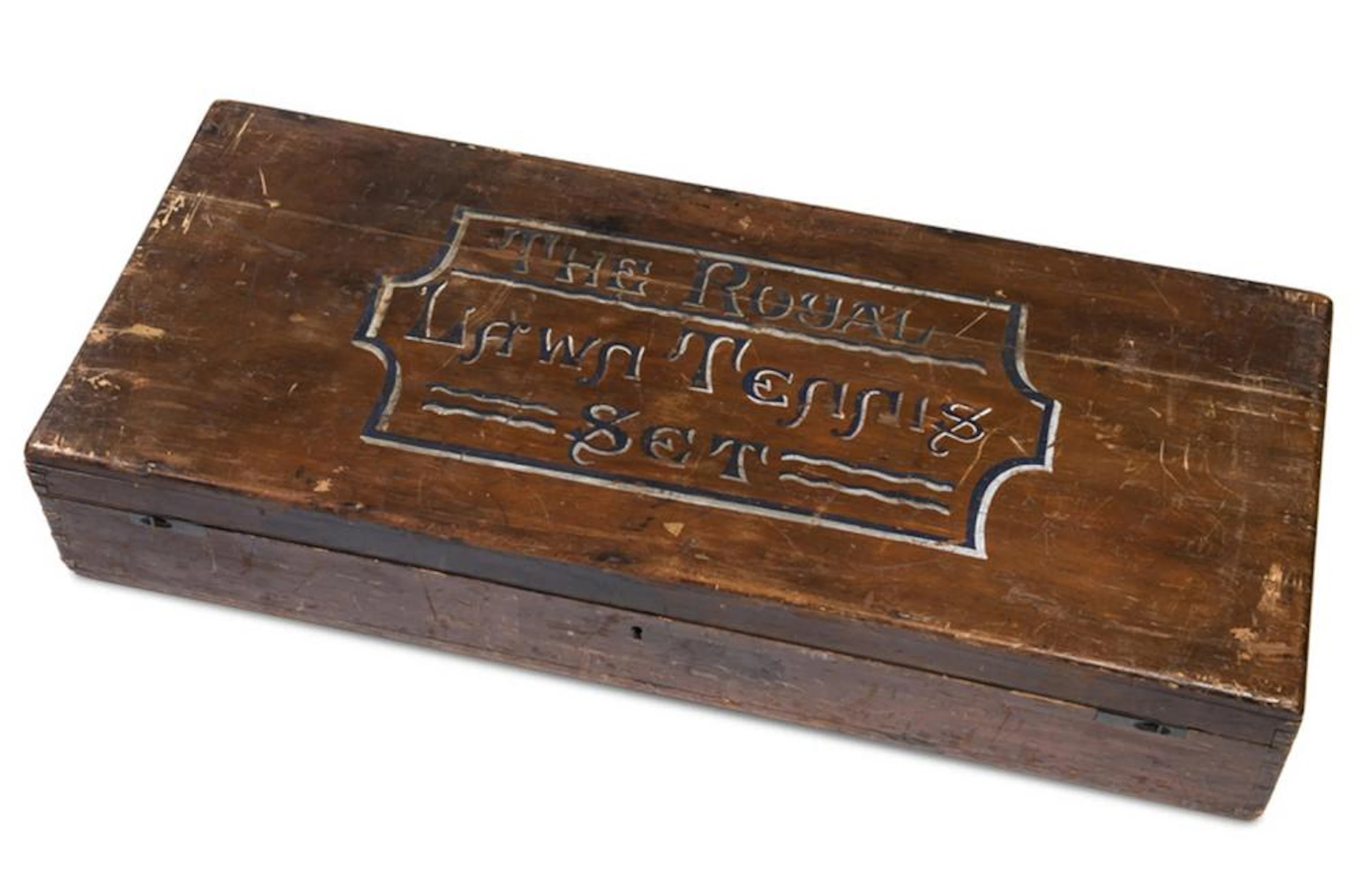 A Bussey's ''The Royal Lawn Tennis Set'' equipment box circa 1880, painted