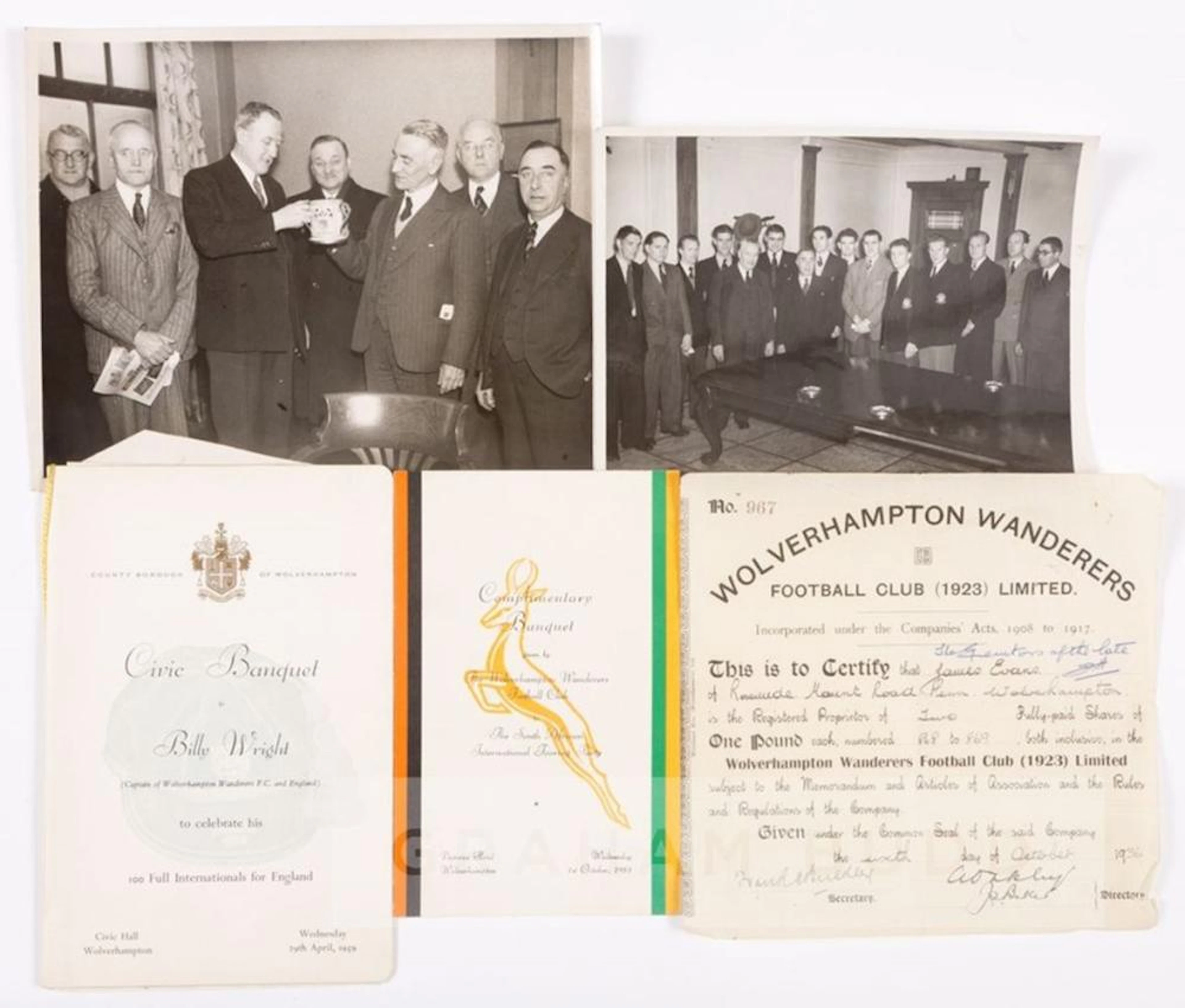 EPHEMERA ORIGINALLY OWNED BY THE WOLVERHAMPTON WANDERERS CHAIRMAN JIMMY EVANS