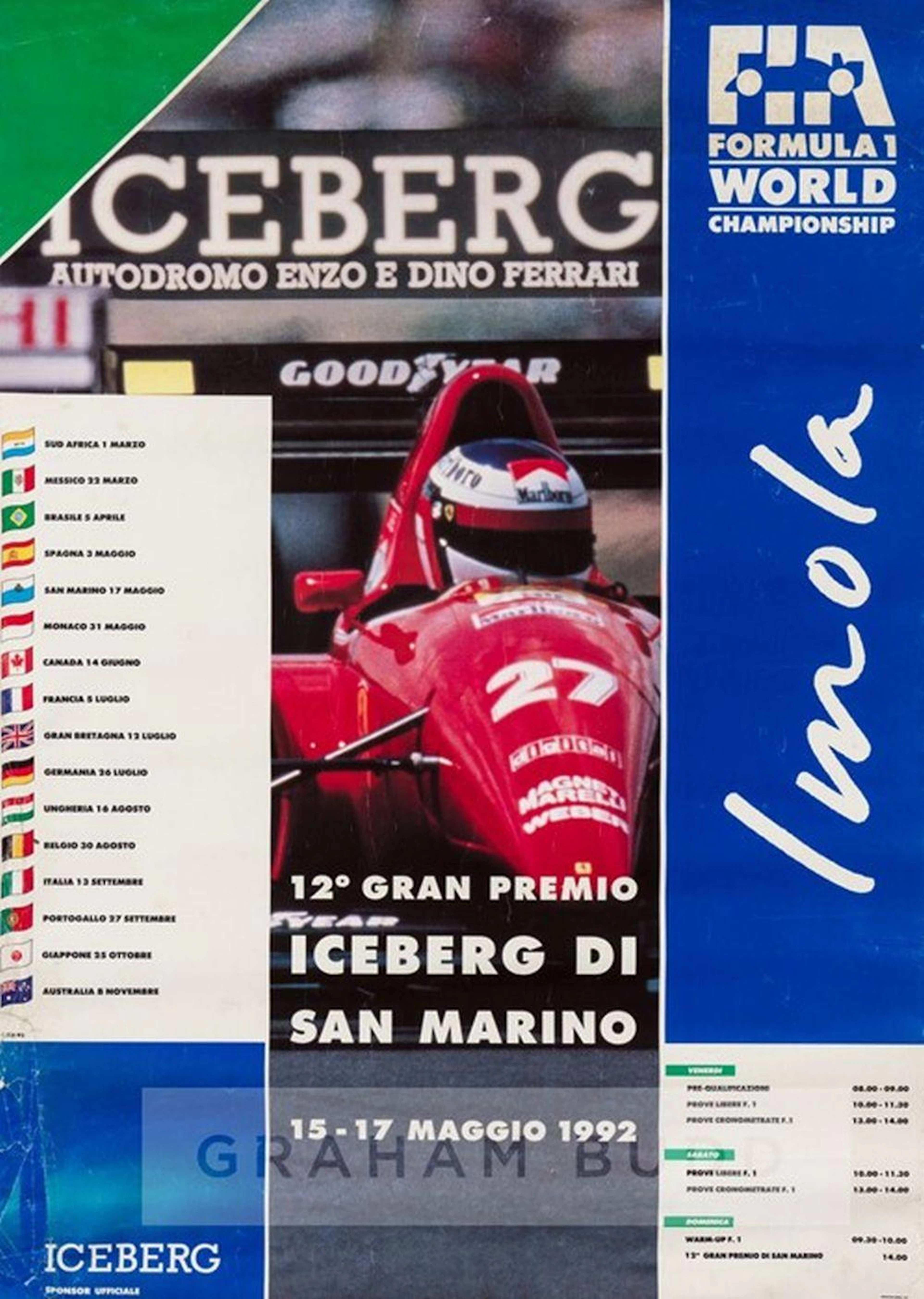 1992 FIA FORMULA 1 WORLD CHAMPIONSHIP SAN MARINO GRAND PRIX POSTER