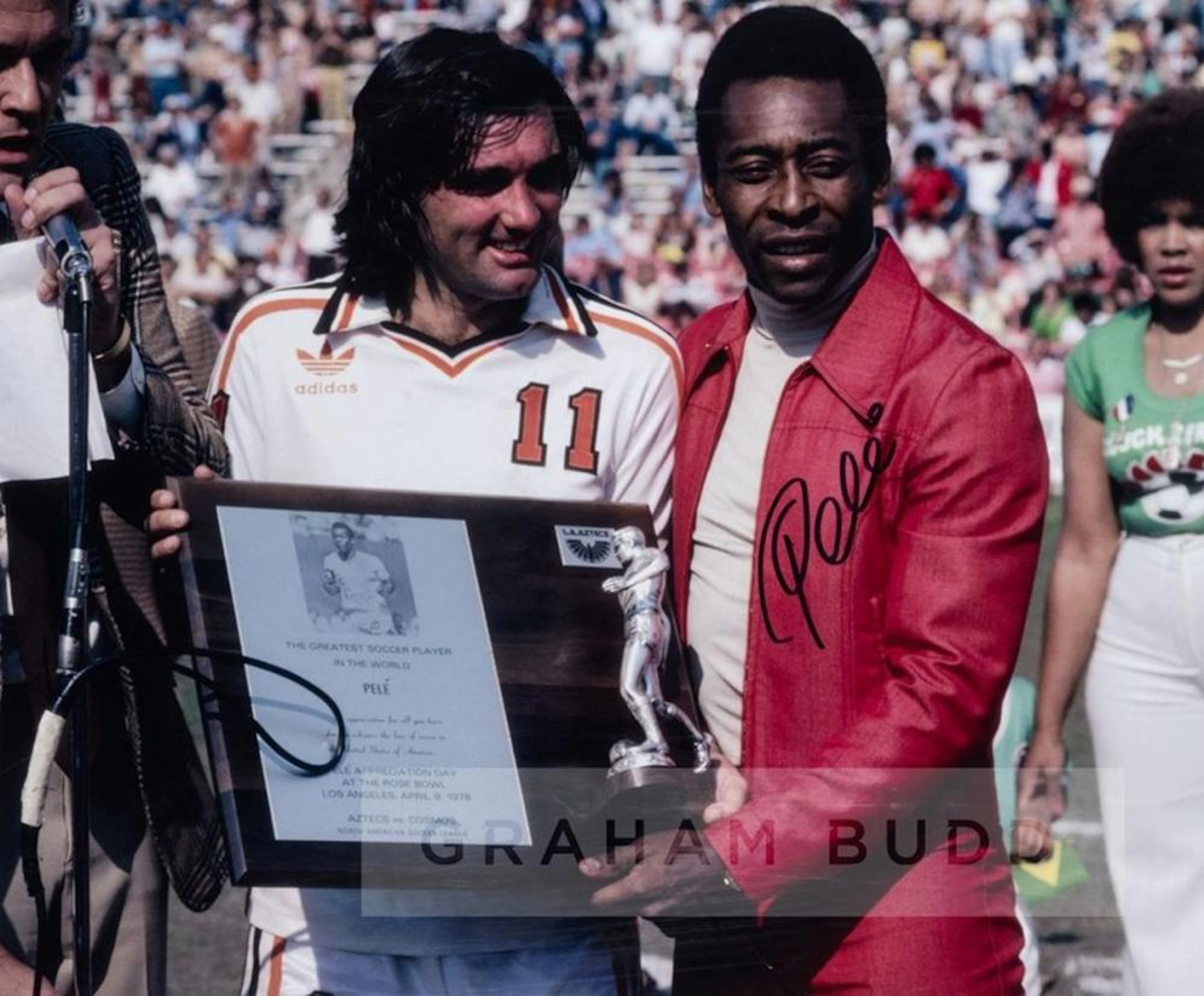 RARE COLOUR PHOTOGRAPHIC PRINT OF GEORGE BEST PRESENTING...