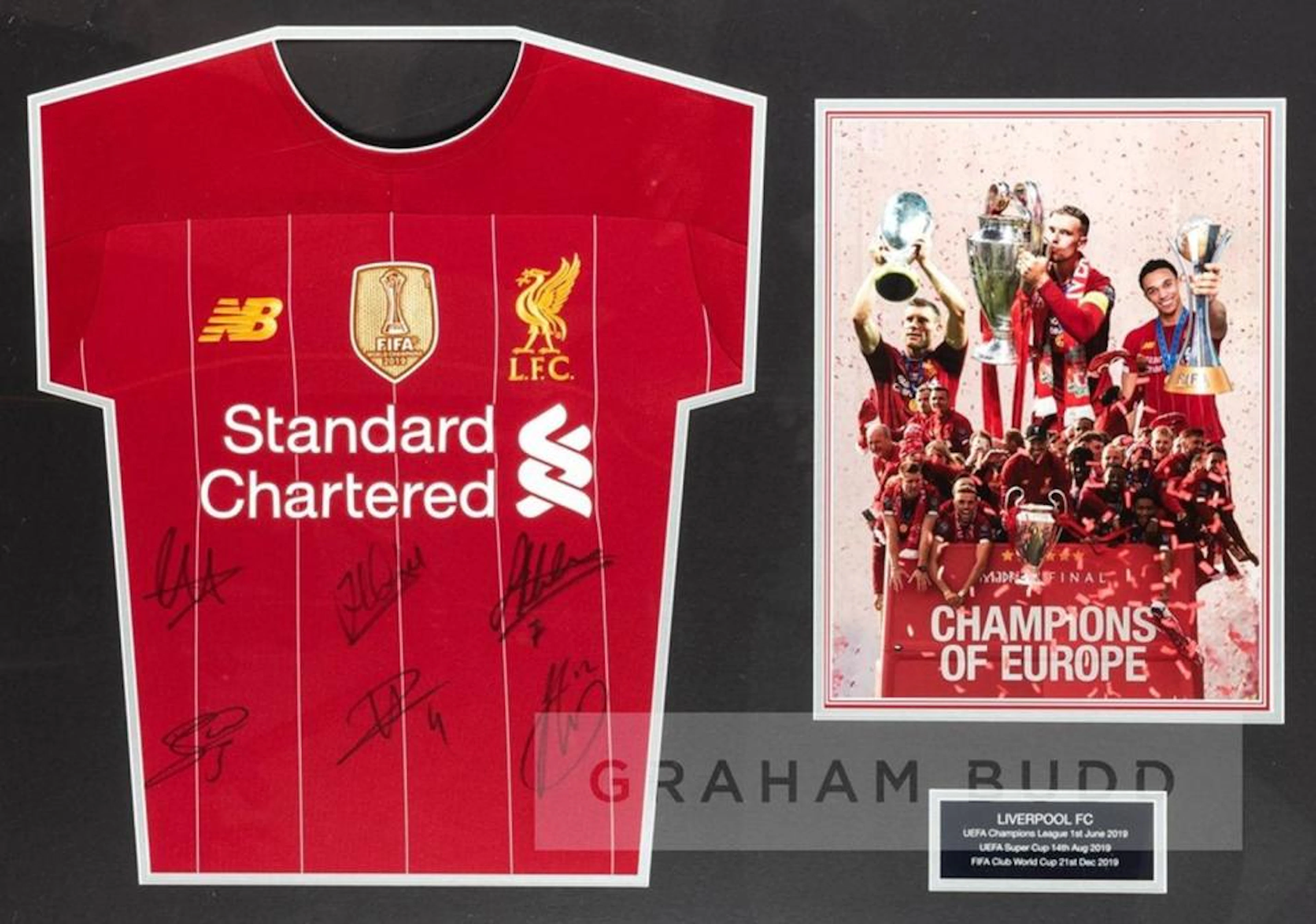 SIGNED LIVERPOOL FC 2019 TRIPLETROPHY WINNERS FRAMED PRESENTATION