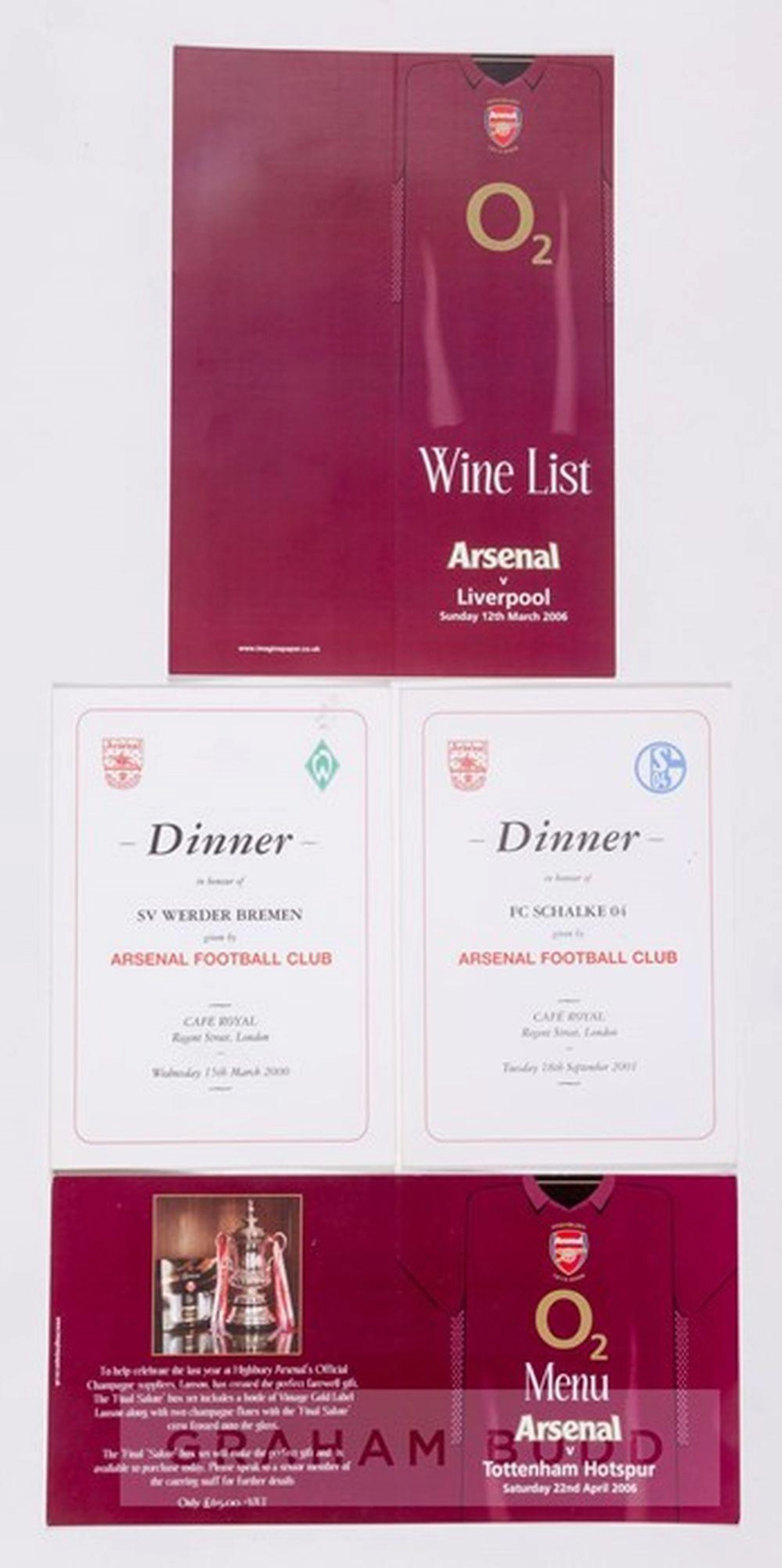 ARSENAL FC MATCH DAY MENUS AND WINE LISTS ALL FROM THE...