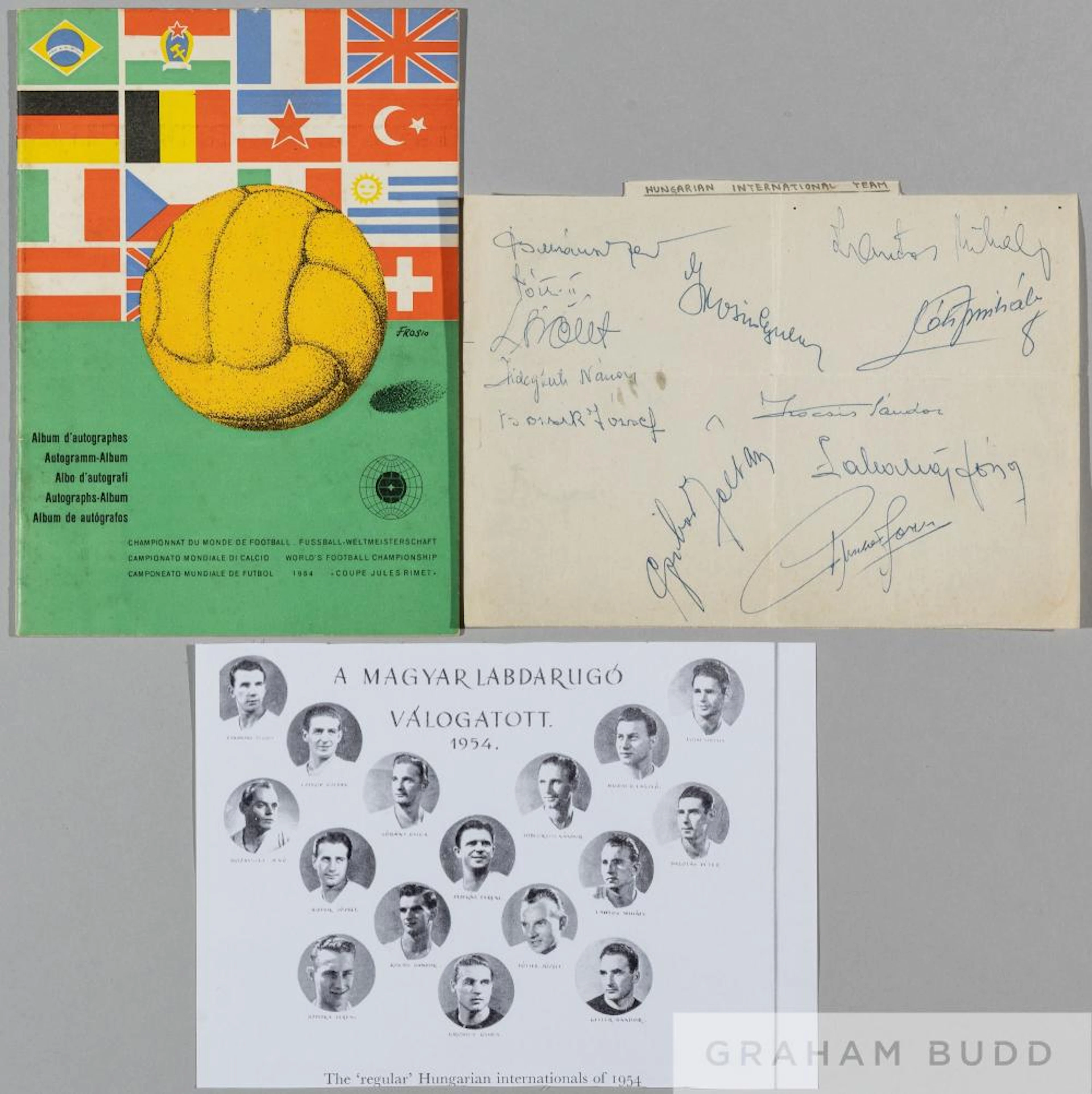 World Cup 1954 Switzerland page signed by the Hungarian...