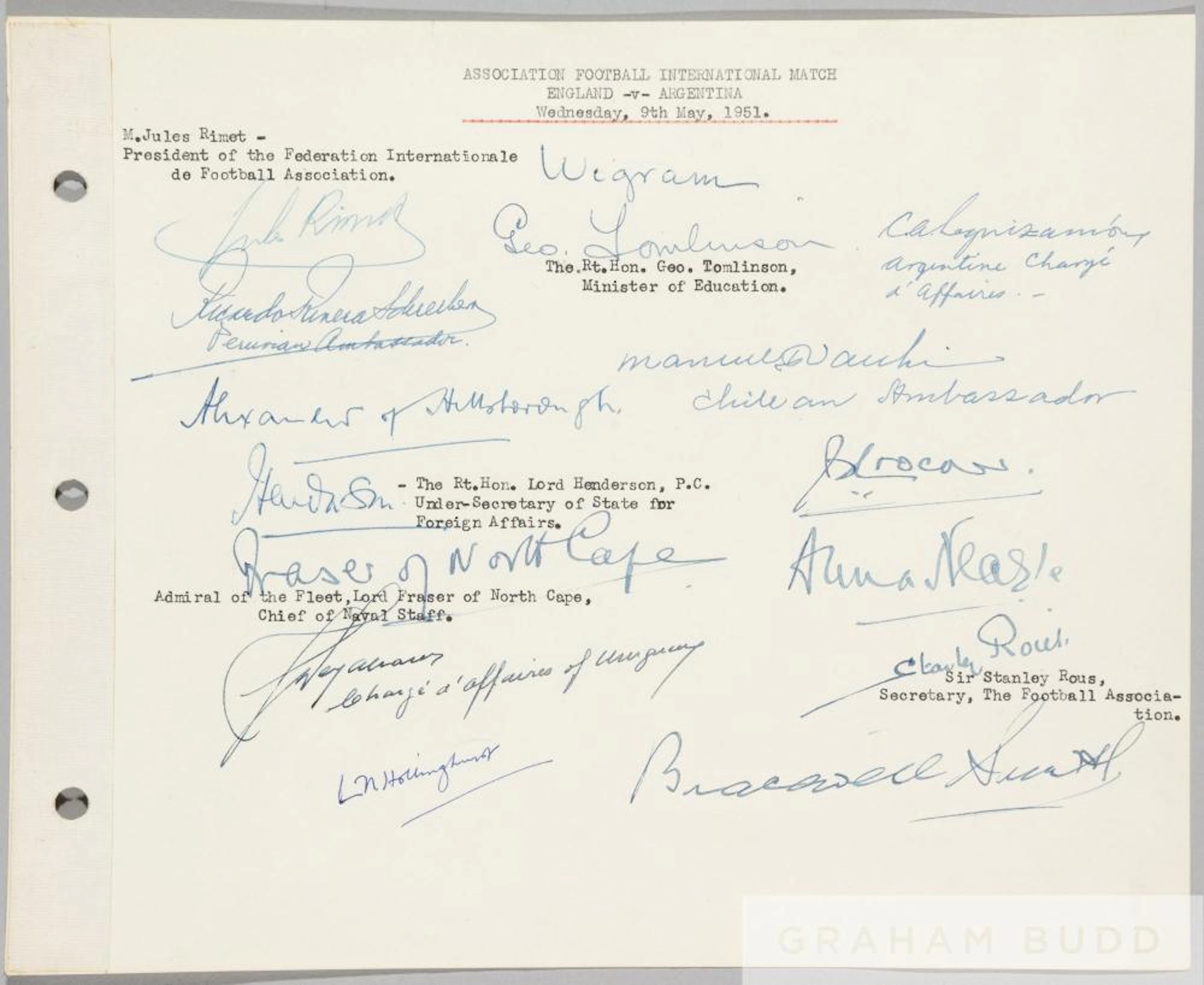 A page removed from a Wembley Stadium visitors book and...