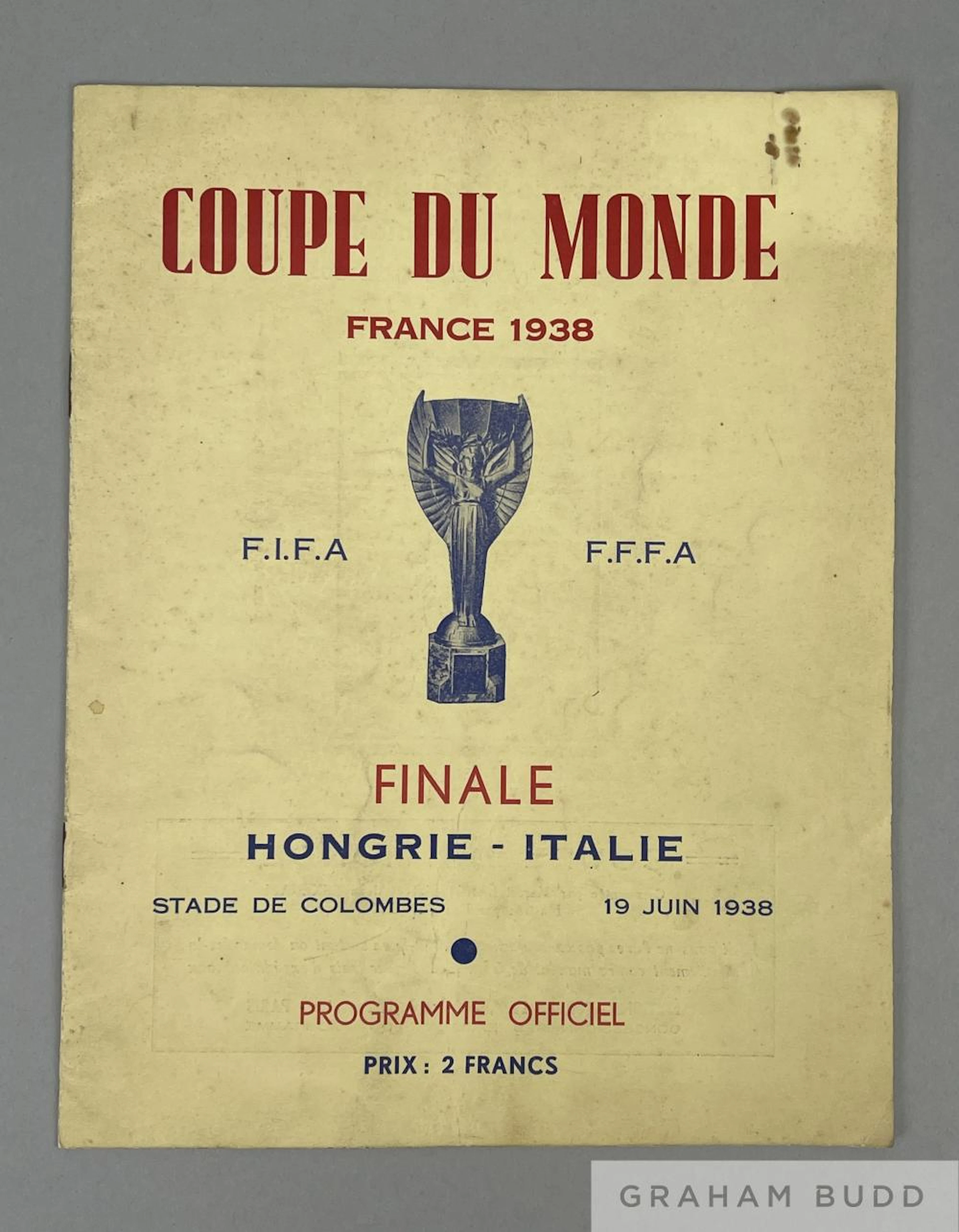 World Cup programme for finals 1938