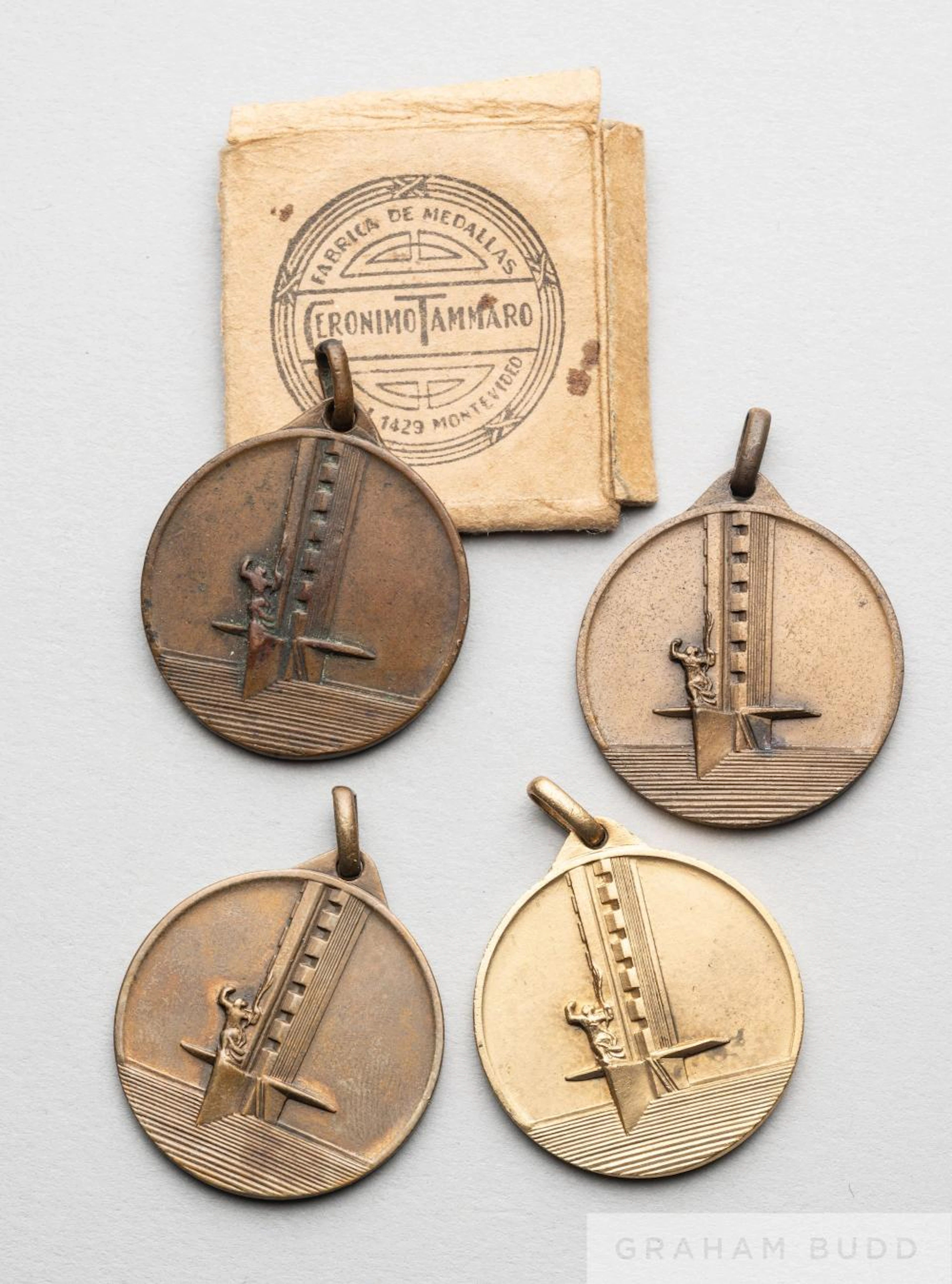 Four 1930 Uruguay World Cup commemorative medals by Stefano Johnson of Mila