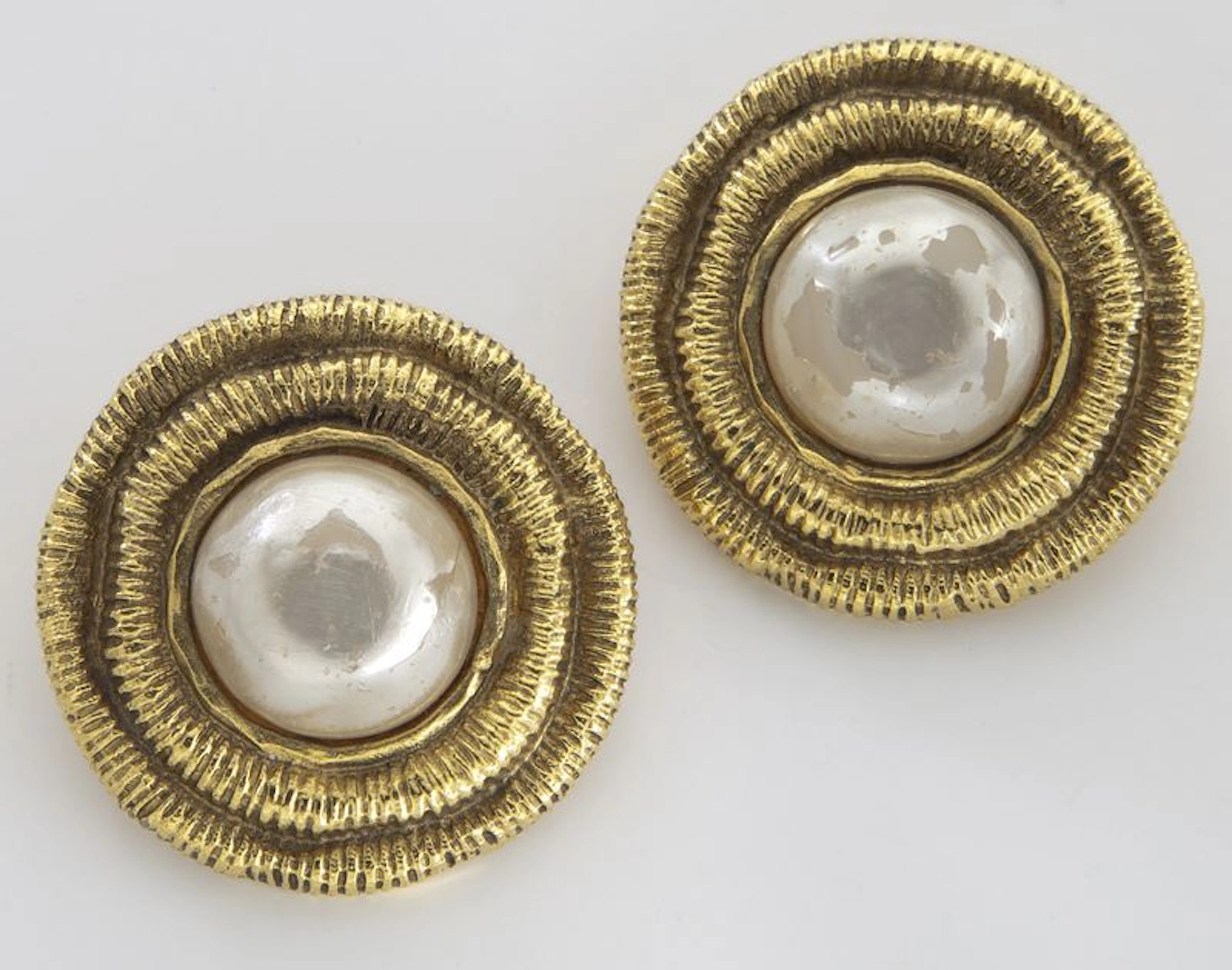 Chanel faux mabe pearl and gold tone earclips