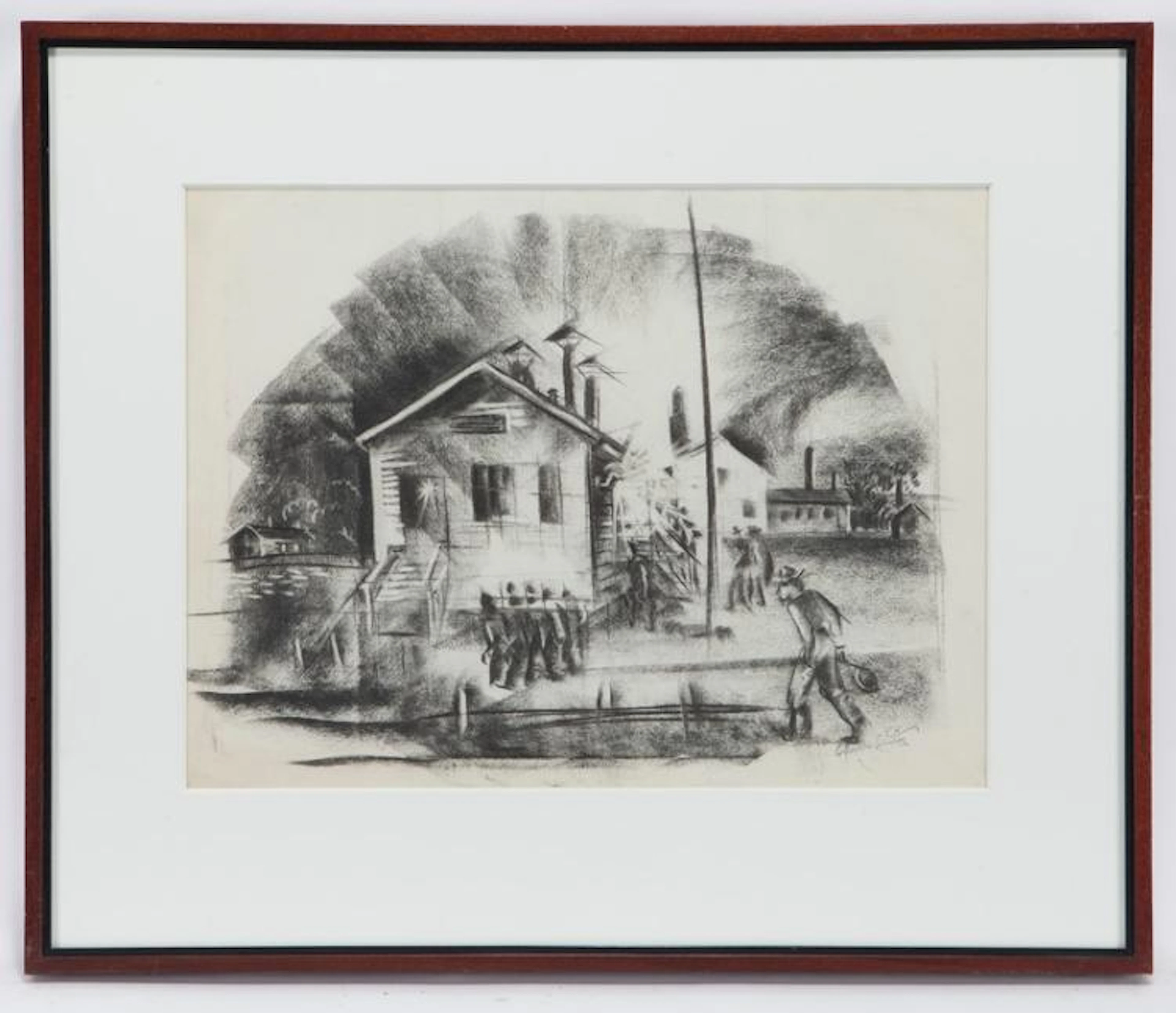 Charles Alston "Army Barracks" charcoal on