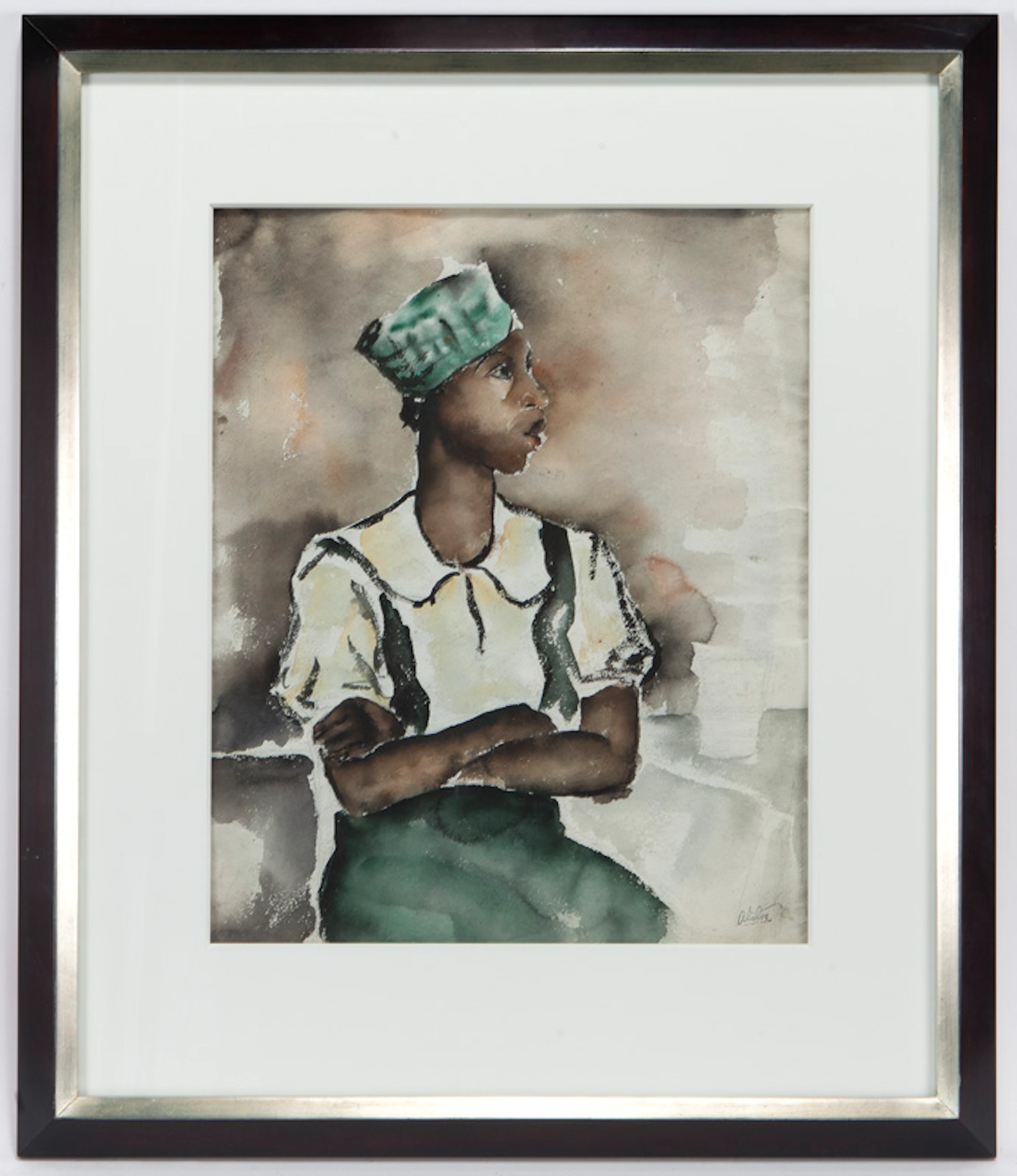 Charles Alston "Woman in Hat" watercolor on