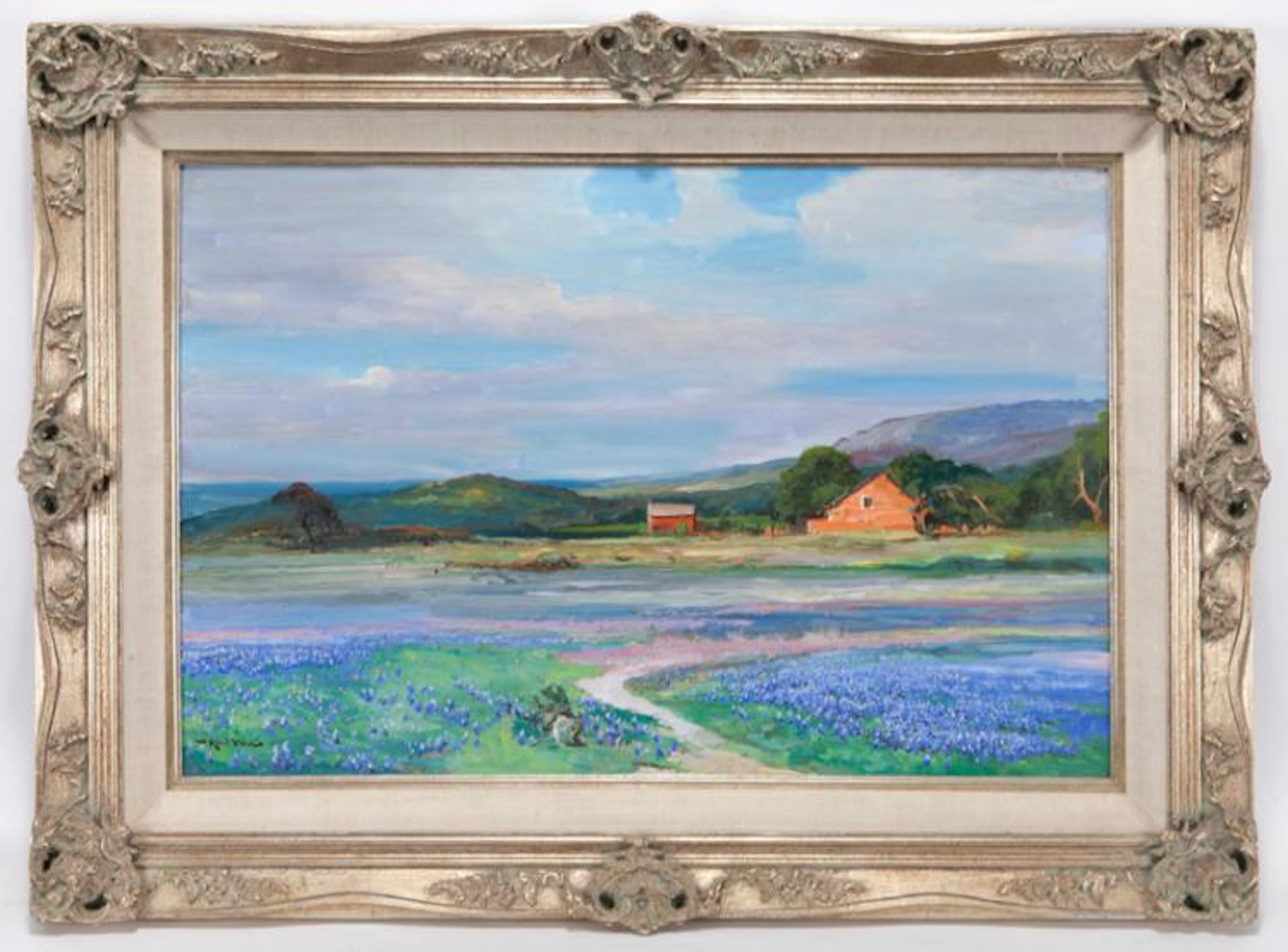Robert Wood "Untitled (Bluebonnets with red barn)"