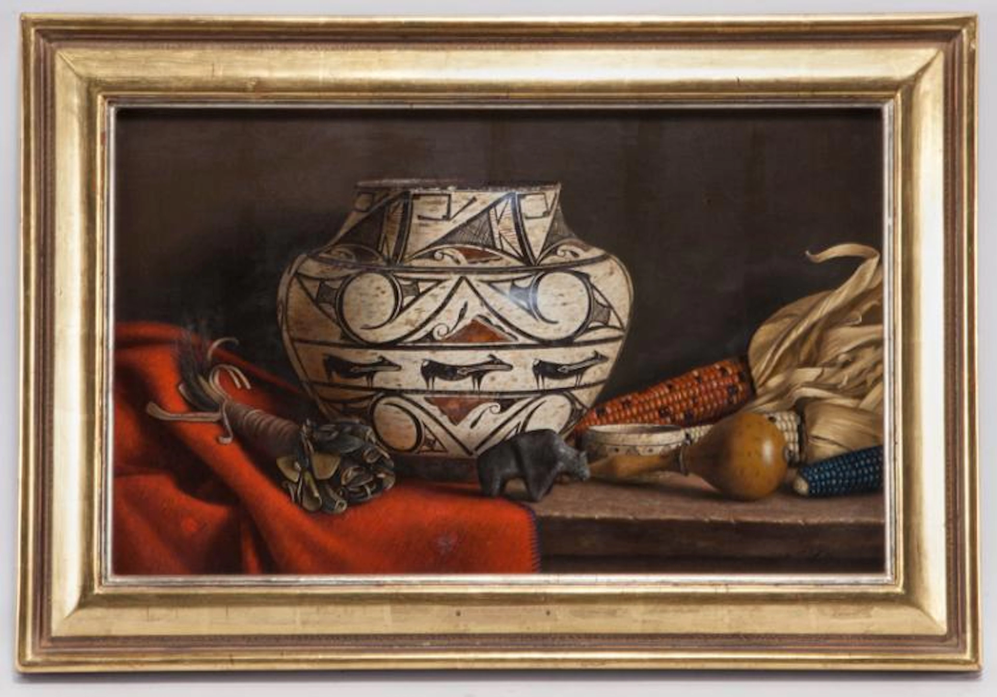 William Acheff "Three Deer and a Buffalo" oil