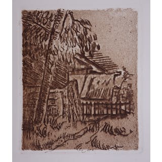 Paul CEZANNE: Paysage à Auvers-sur-Oise, entrée de ferme, 1914 - Gravure