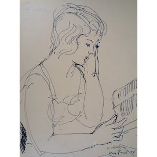 Max PAPART : Femme lisant un livre, 1956 - Dessin original signé