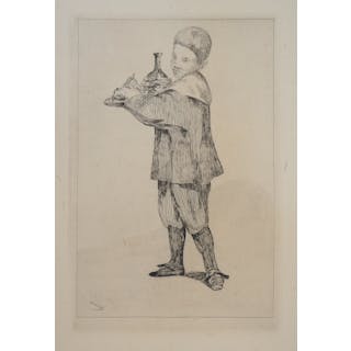 Edouard MANET - Enfant portant un plateau, 1861 - Gravure originale, Signée