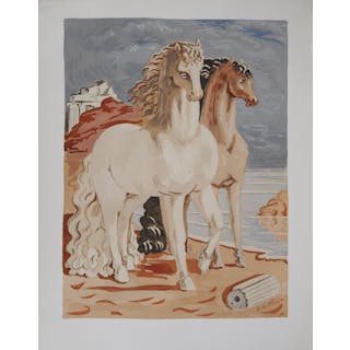 Giorgio DE CHIRICO - Couple de chevaux dans un paysage mythologique