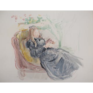 Berthe MORISOT (d’après) : Jeune femme sur un sofa - Lithographie, Signée 1946