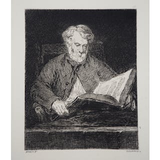 Edouard MANET - Le liseur - Gravure, Signée #Durand Ruel - 1873