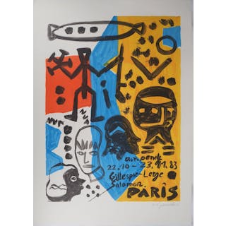 A. R. Penck : Chaos en couleur, 1983 - Lithographie originale signée