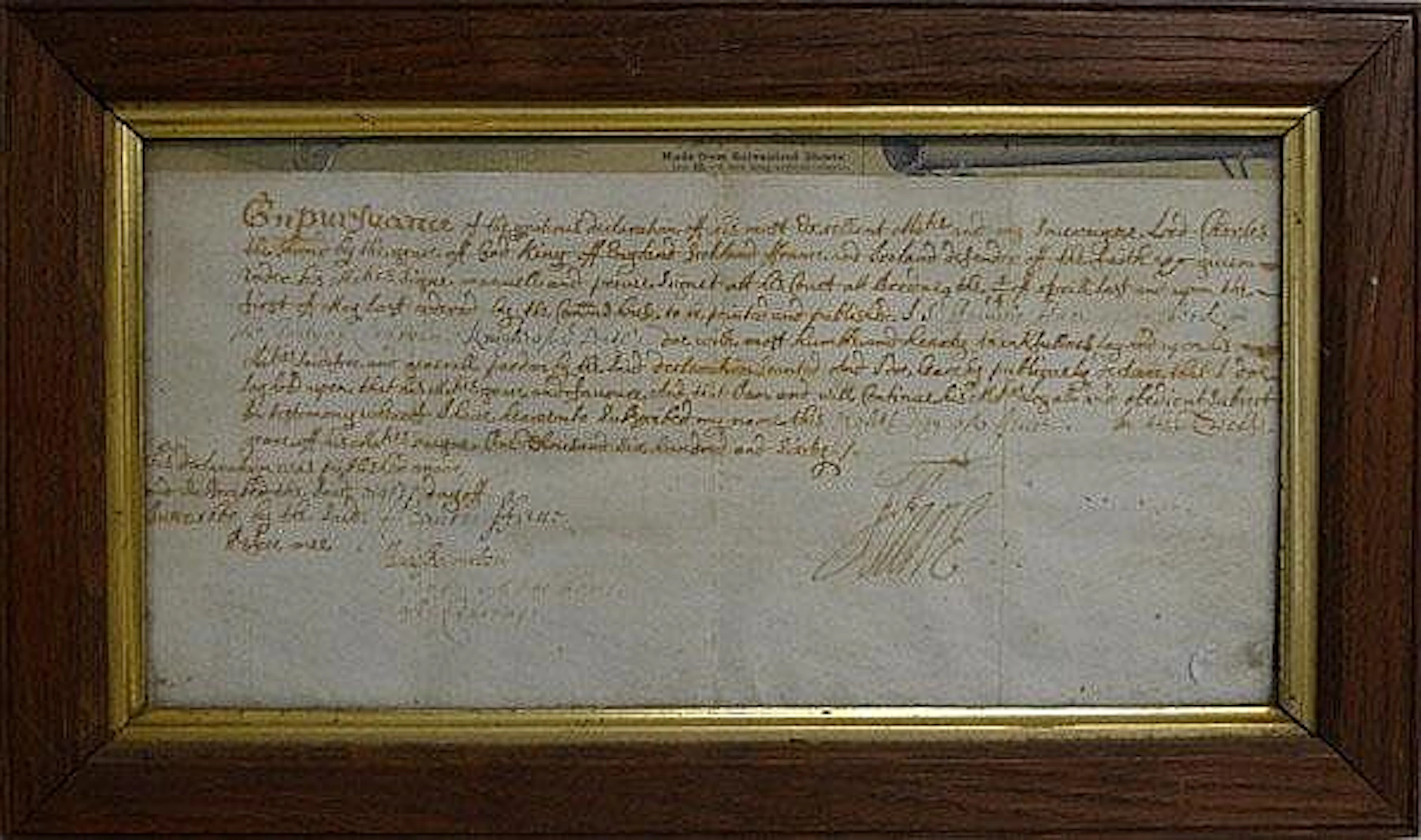 A declaration reading 'Enpursuance of the gratious