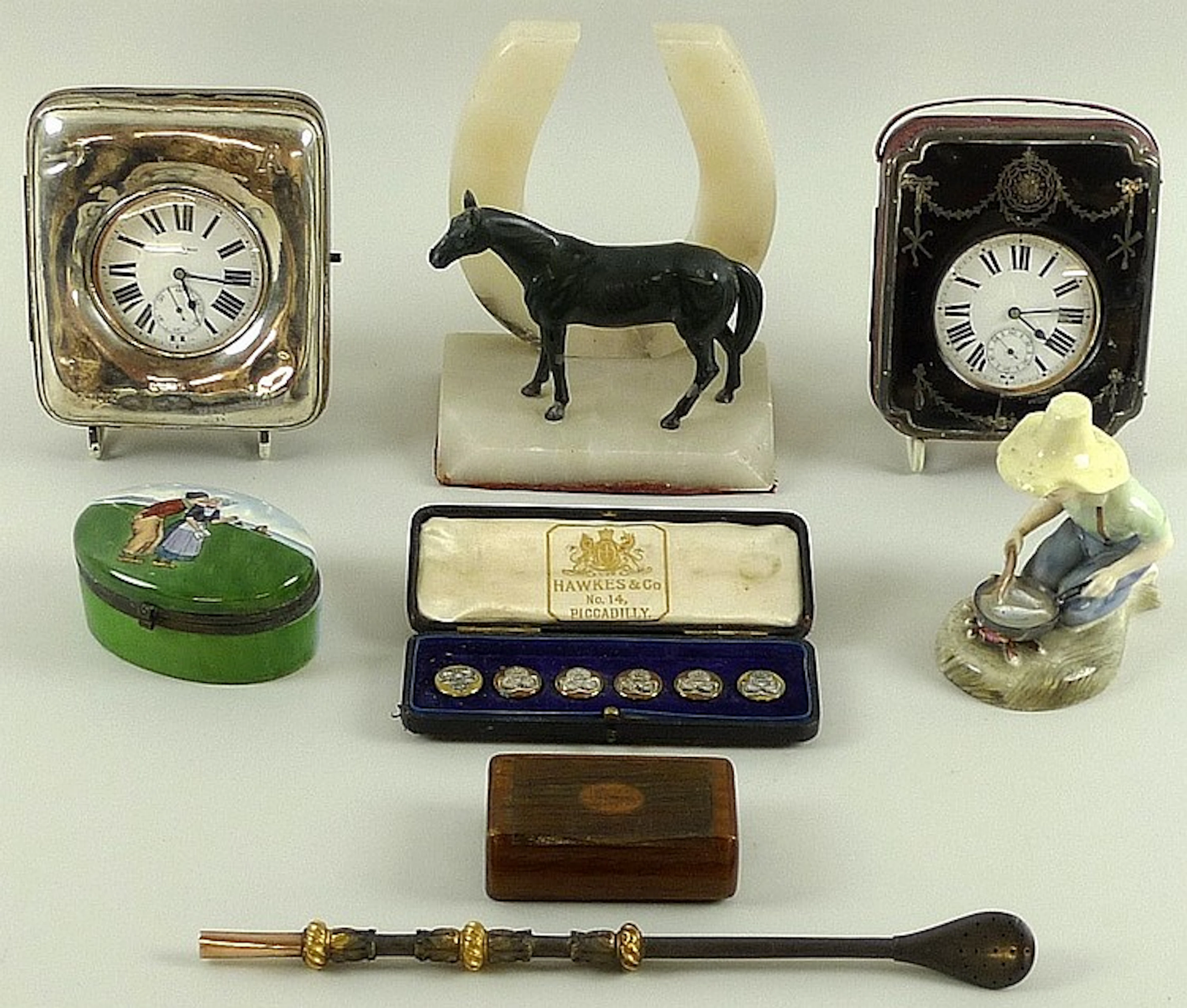 A mixed group of collectables, comprising two steel cased pocket watches, e