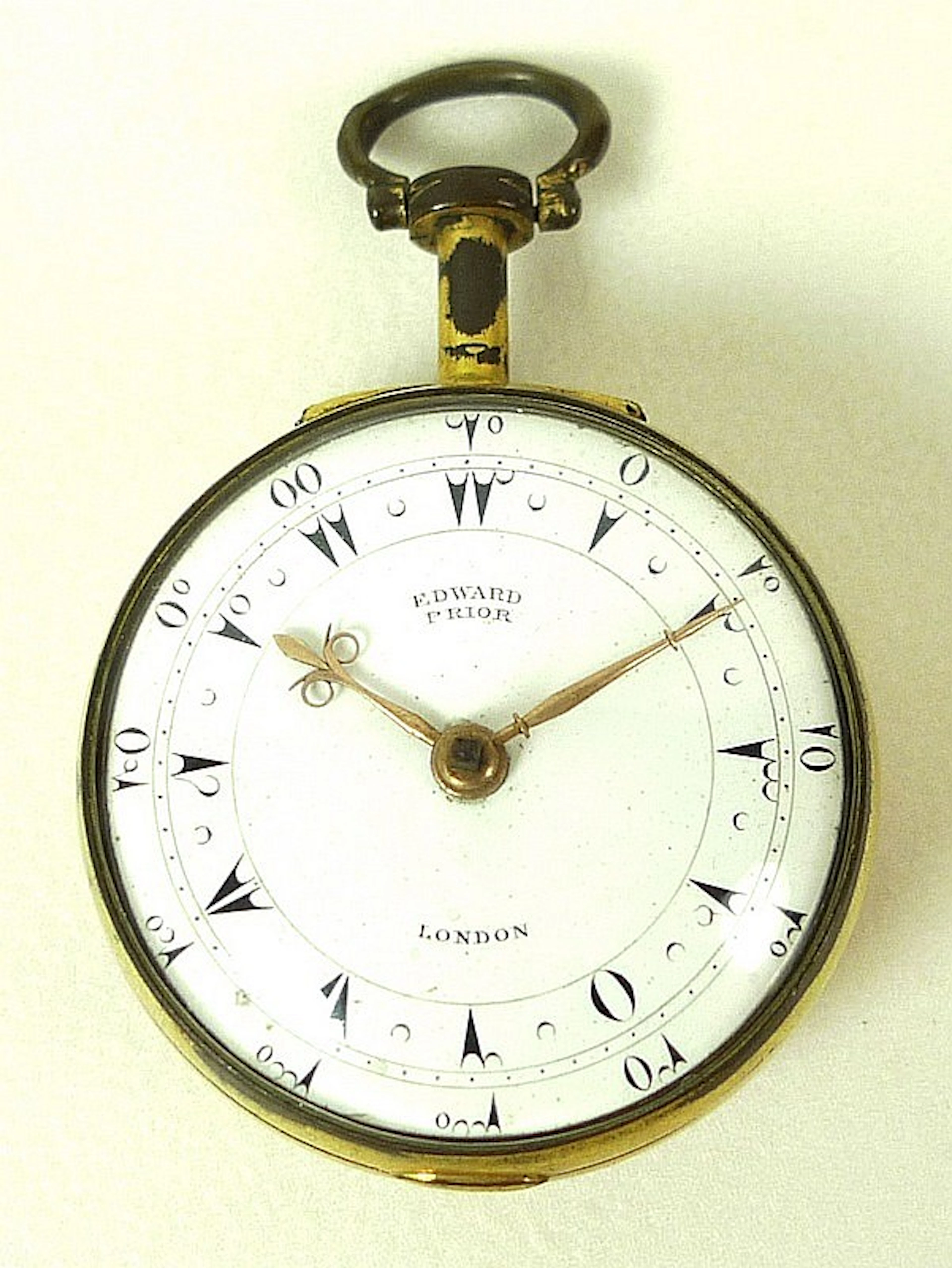 A brass plated and tortoiseshell pair cased keywind verge...