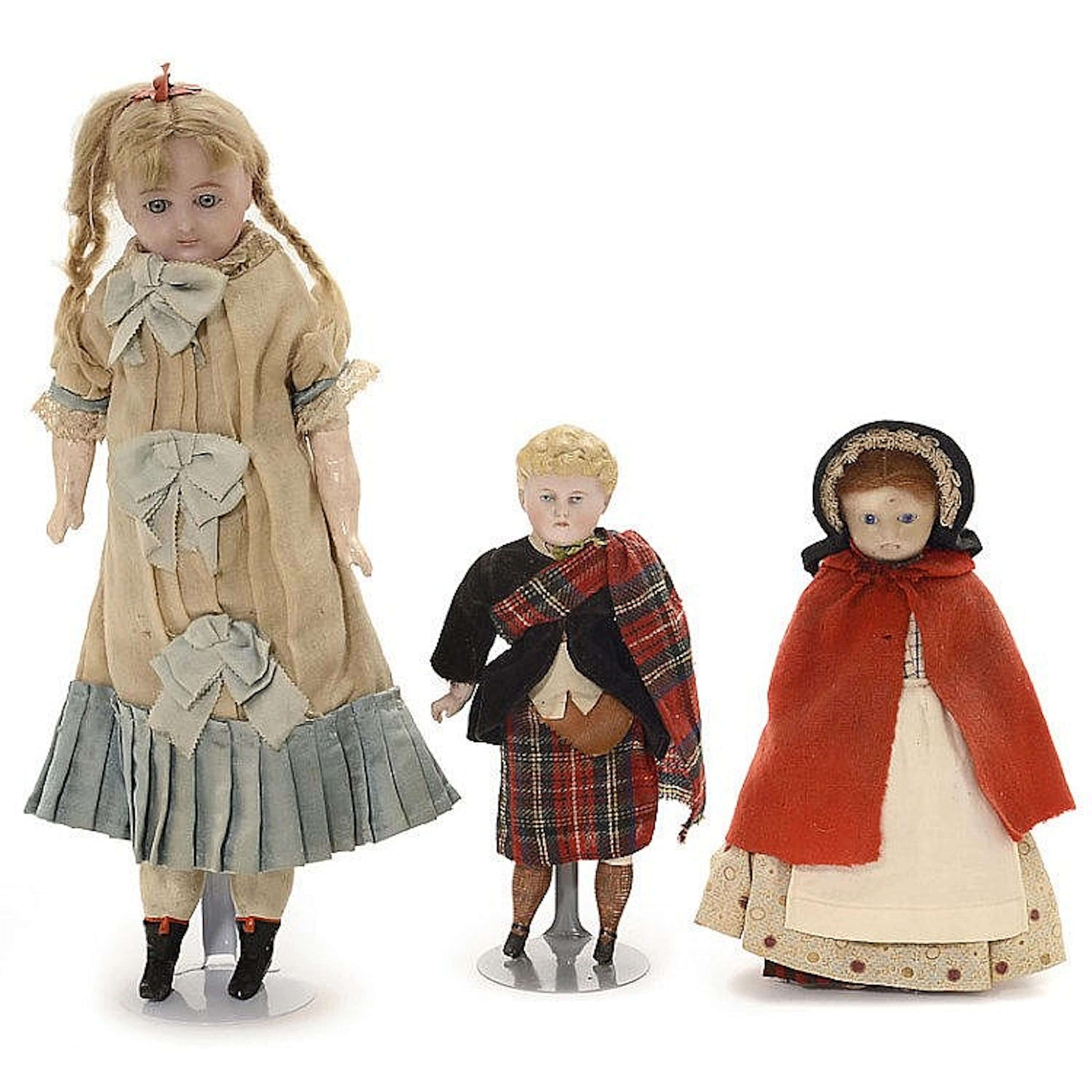 3 Dolls in Antique Costumes, c. 1880-1900