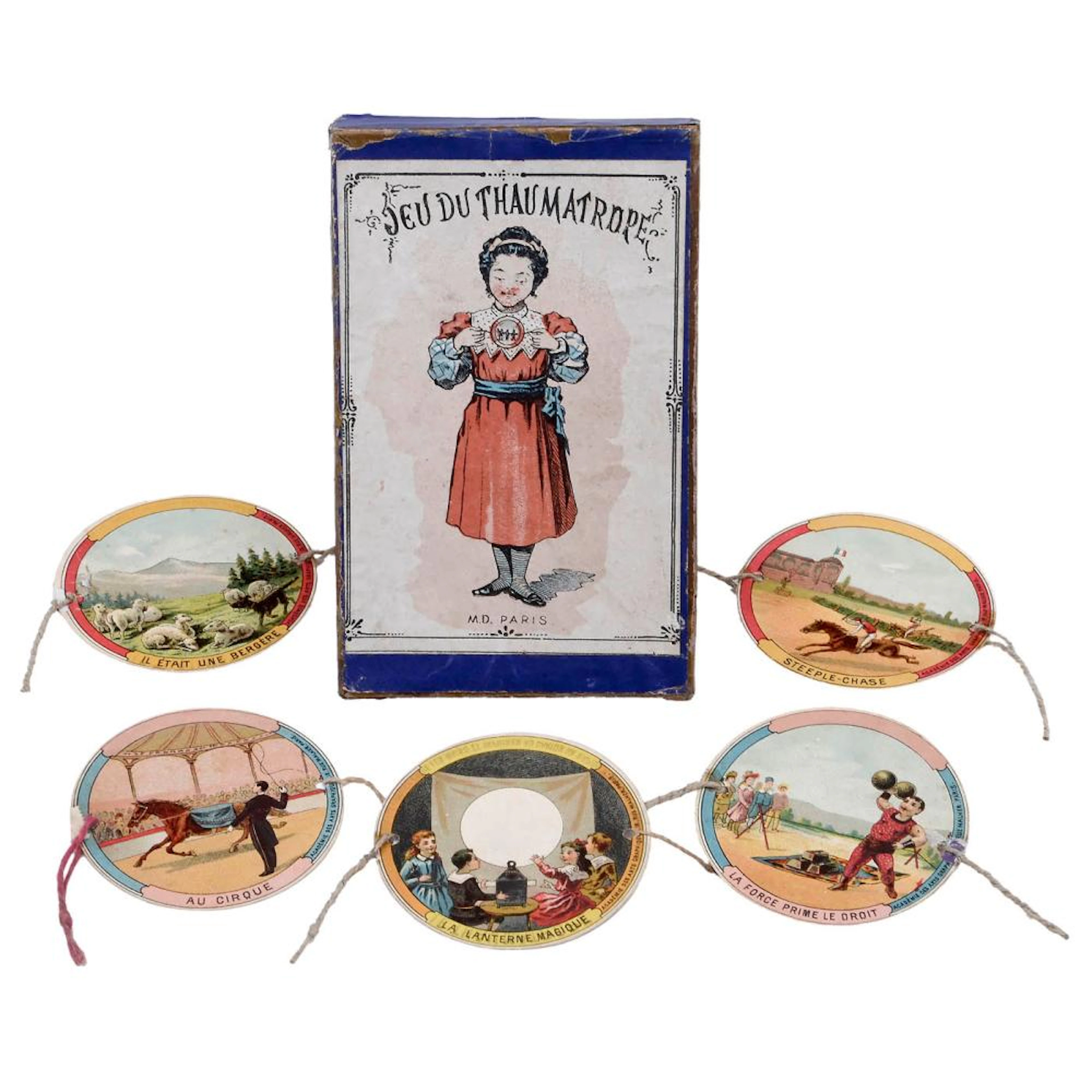 "Jeu du Thaumatrope" Box with 5 x "Le Thaumatrope", c. 1880