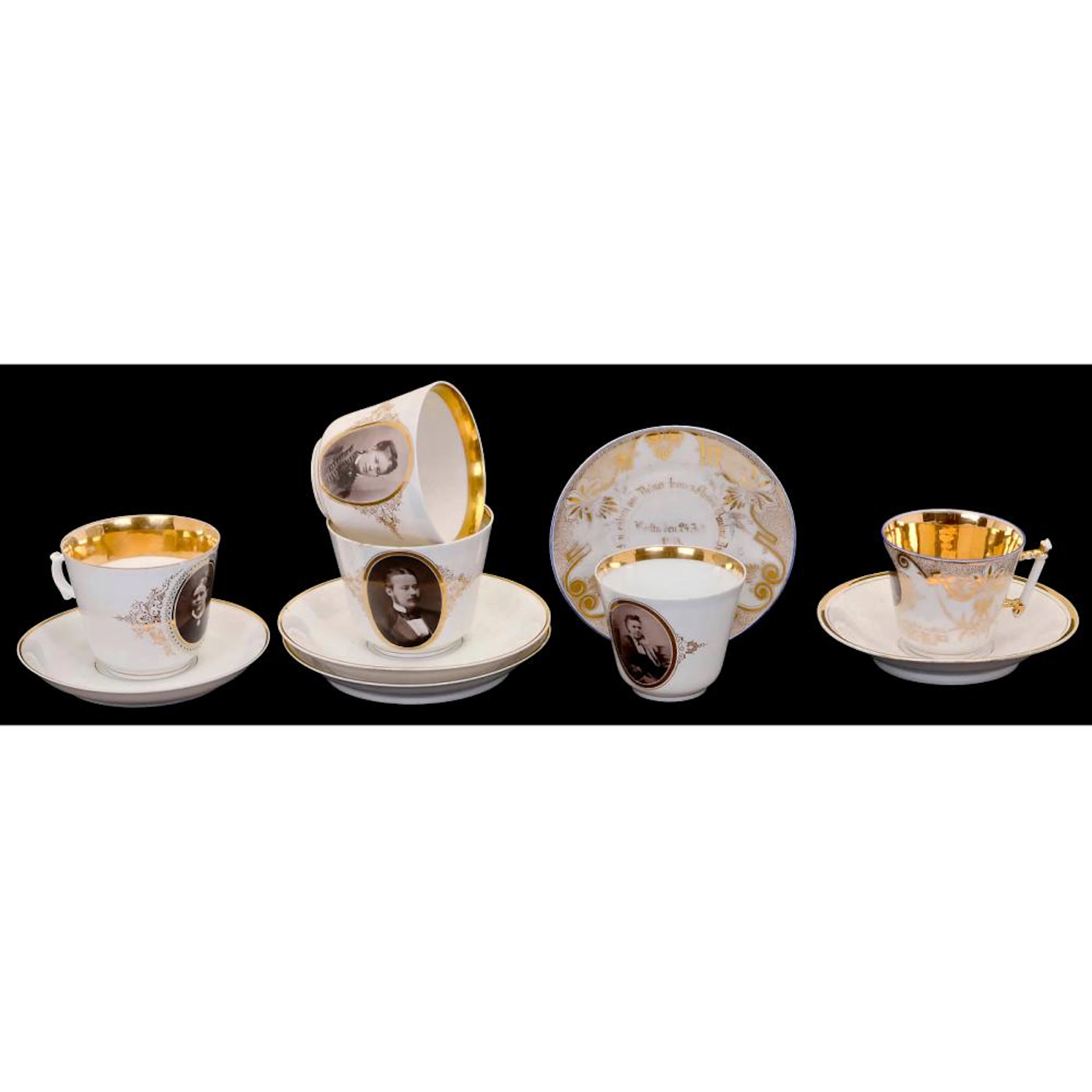 5 Photographic Porcelain Cups with Similar Decoration, c. 1880-90