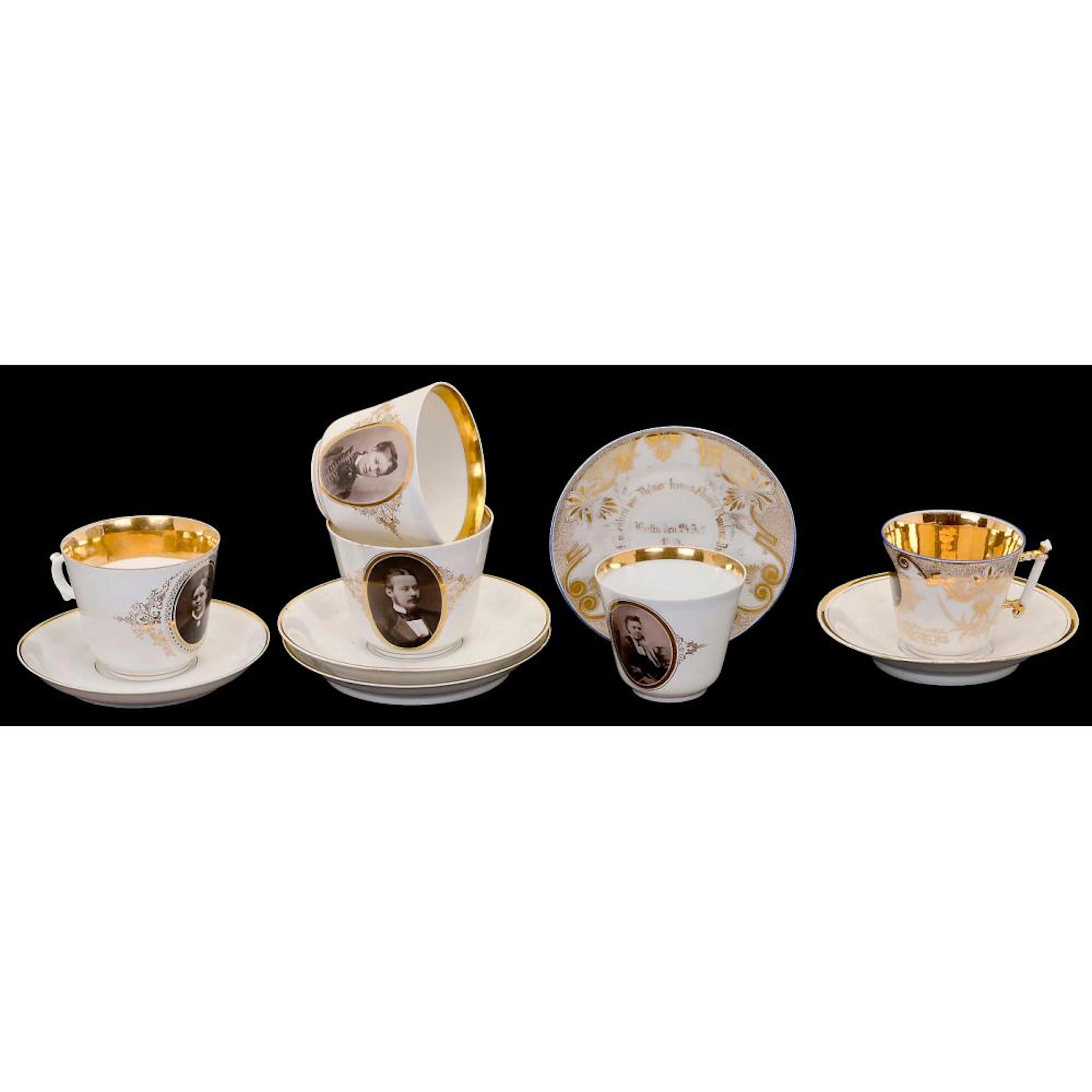 5 Photographic Porcelain Cups with Similar Decoration, c. 1880-90