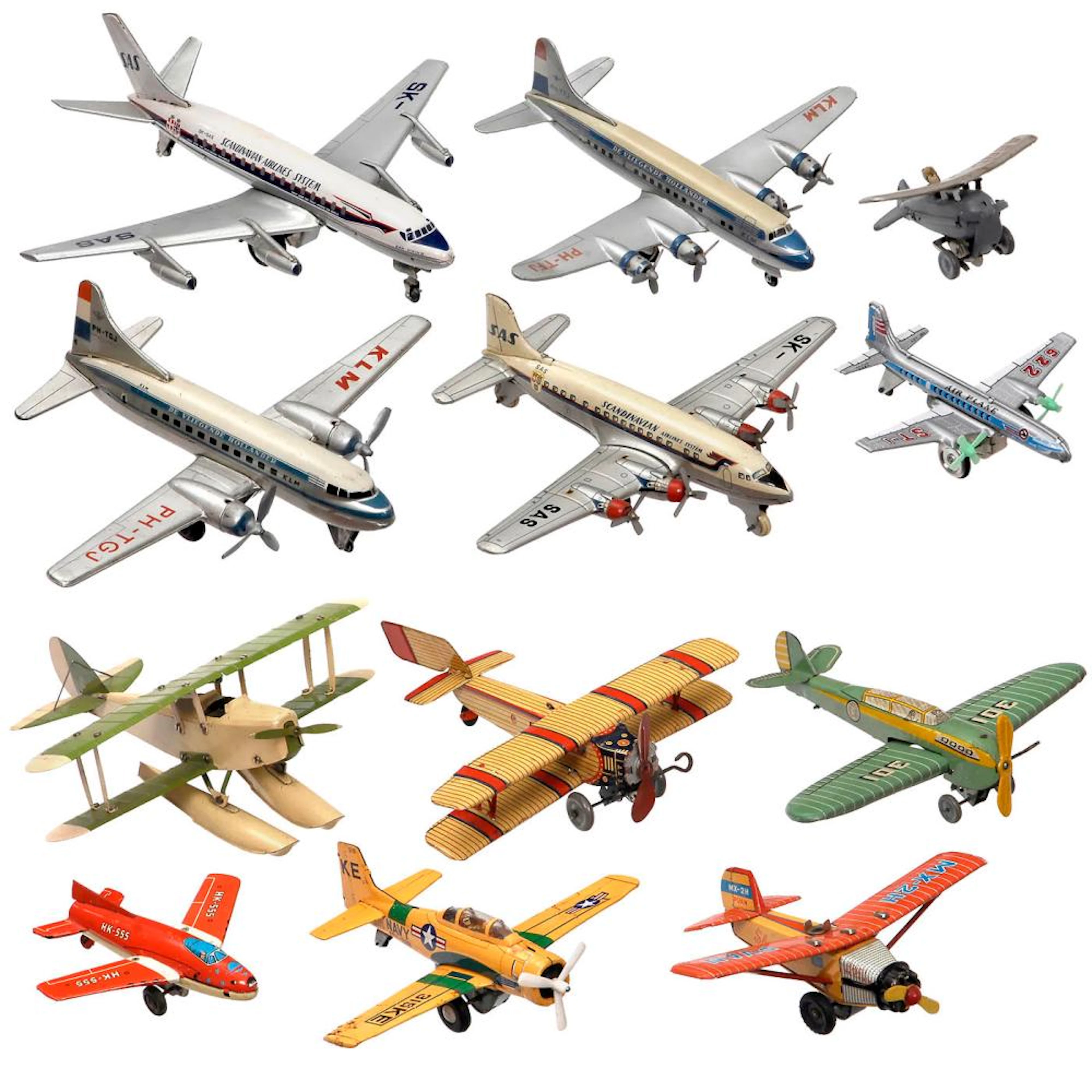 12 Tin Toy Airplanes, c. 1955-65