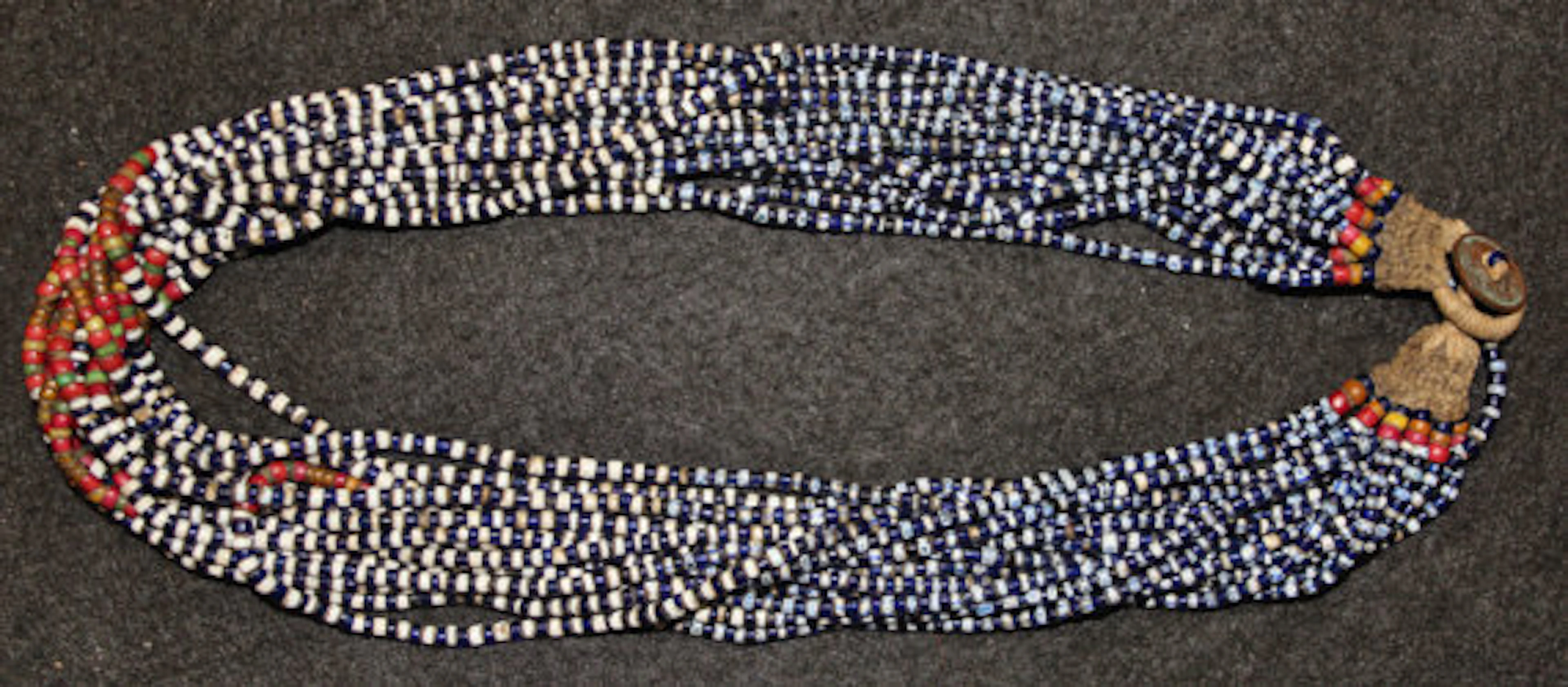 Glass Beaded Necklace : Authentic Naga Small Chevron/Cobalt Glass