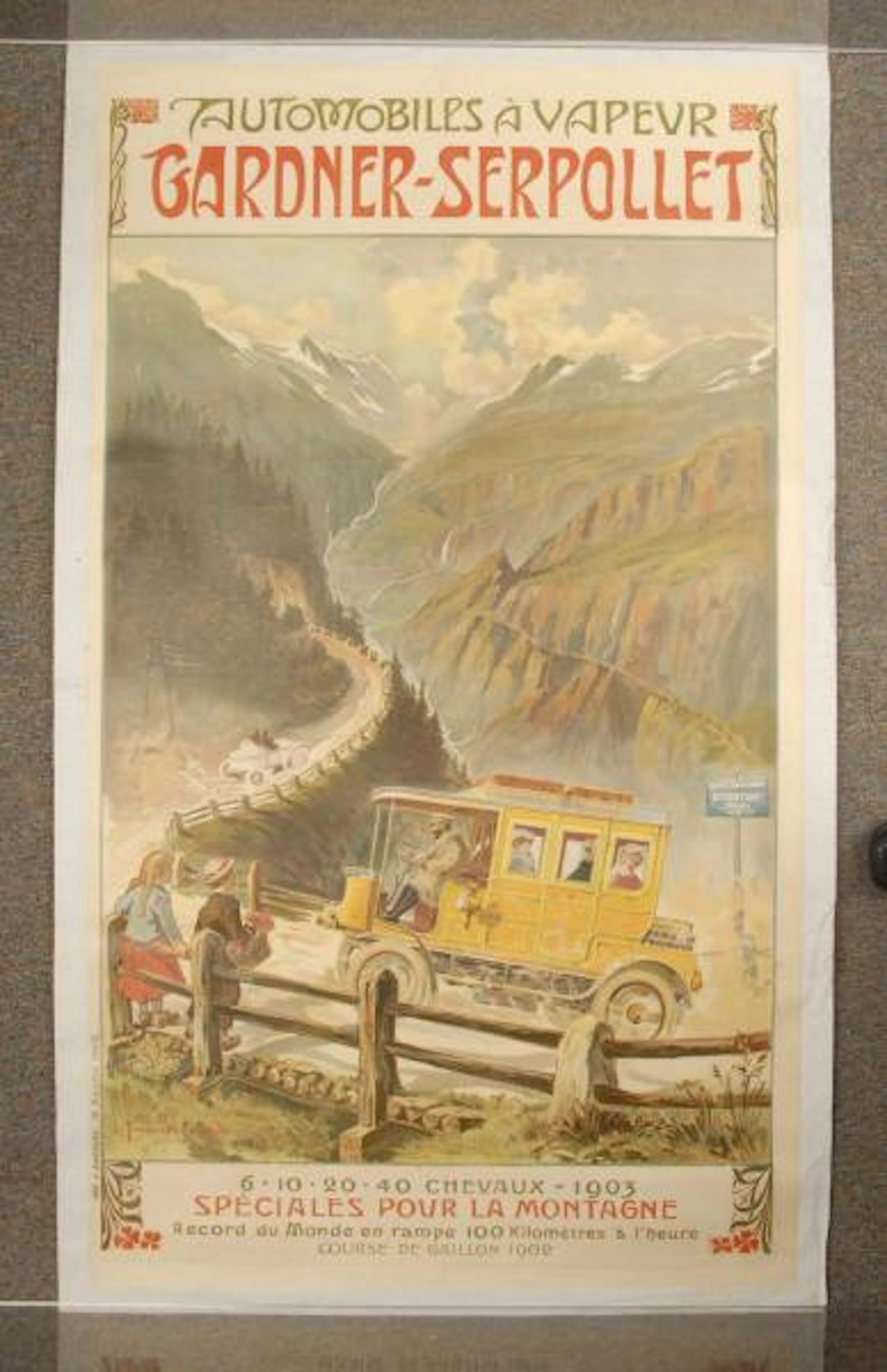 Early French Automobile Poster Mounted on Linen.