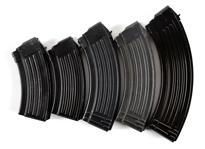 Lot of 5 steel magazines for AKM style rifles chambered in 7.62x39 ...