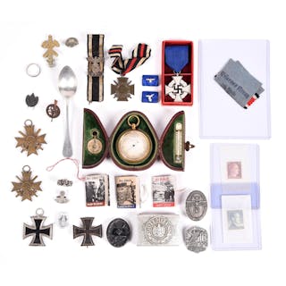 LOT OF THIRD REICH TINNIES, BADGES, AND INSIGNIA.