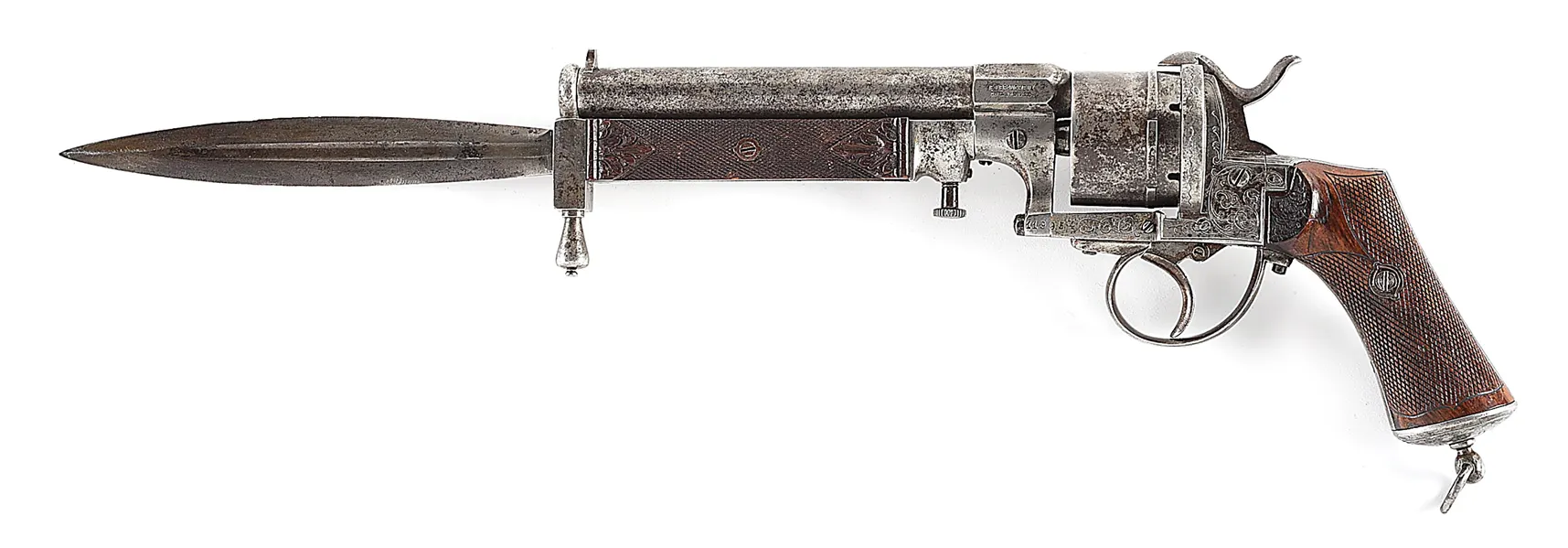 (A) RARE ENGRAVED LEFAUCHEUX BREVETTE MODEL 1858 DOUBLE ACTION REVOLVER ...