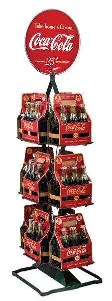 COCA-COLA CARTON RACK DISPLAY W/ ORIGINAL SIX PACK CARRIERS | Barnebys