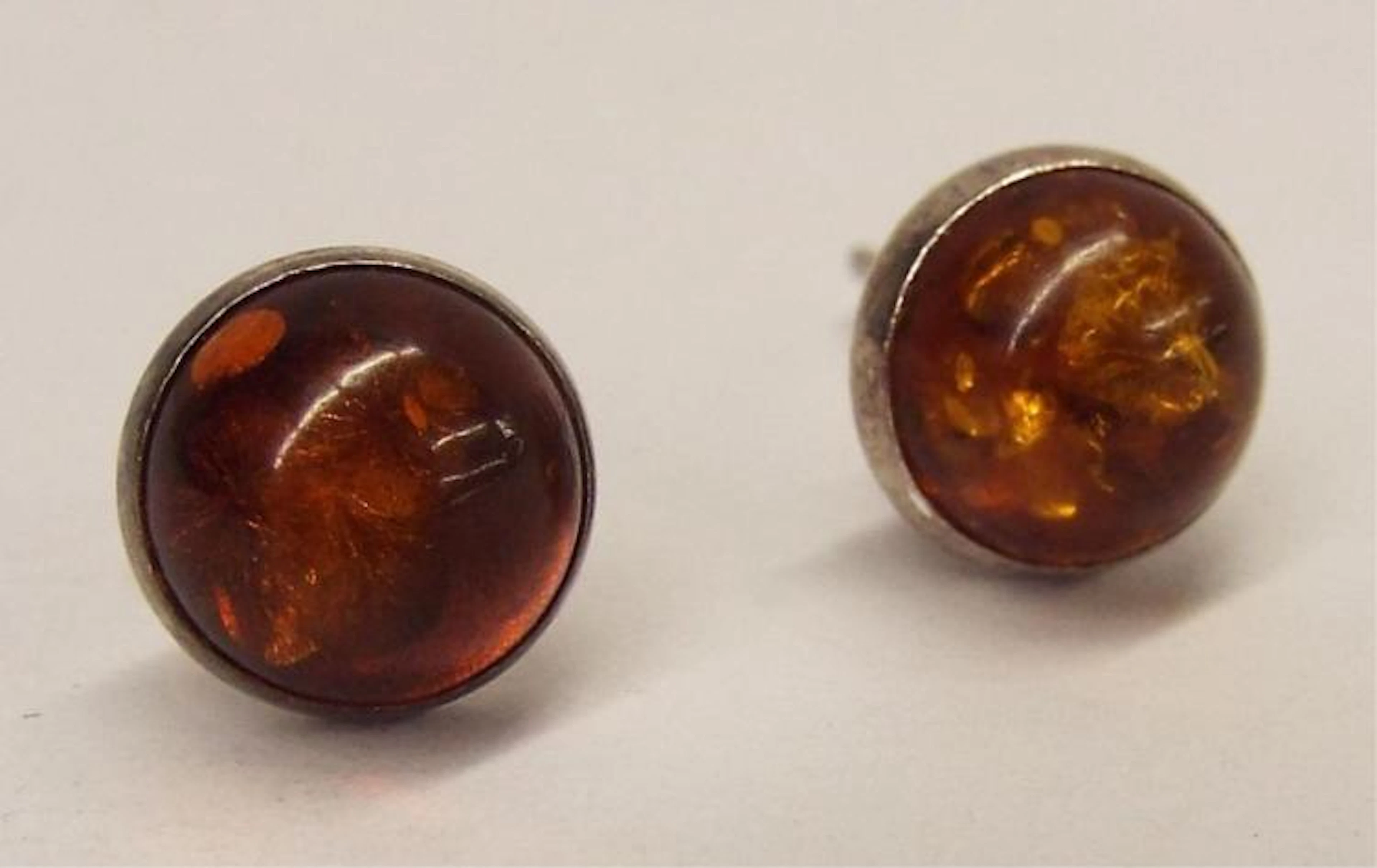 Pair Of Sterling Silver And Amber Earrings