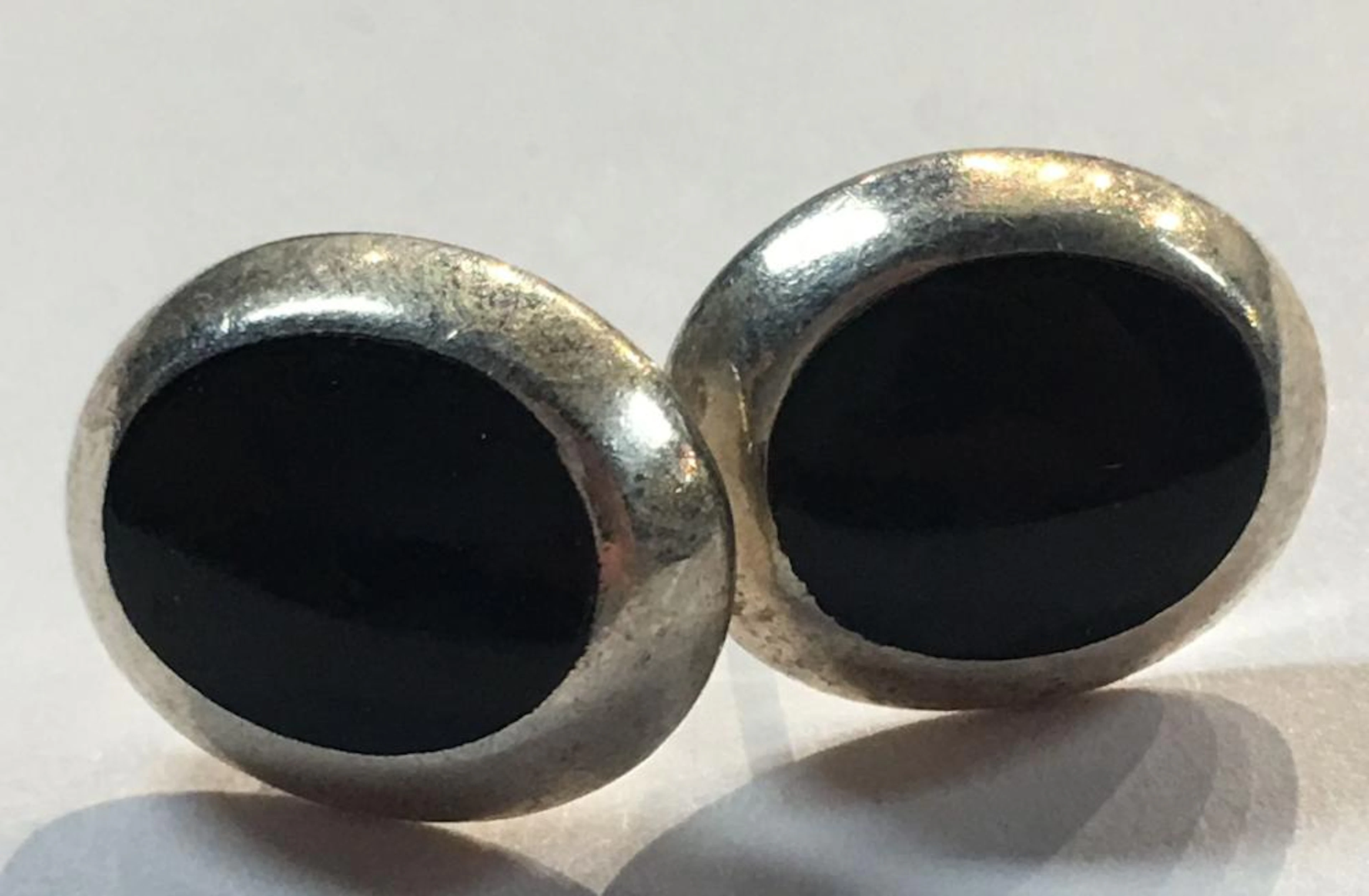 Pair Of Sterling Silver And Black Onyx Earrings