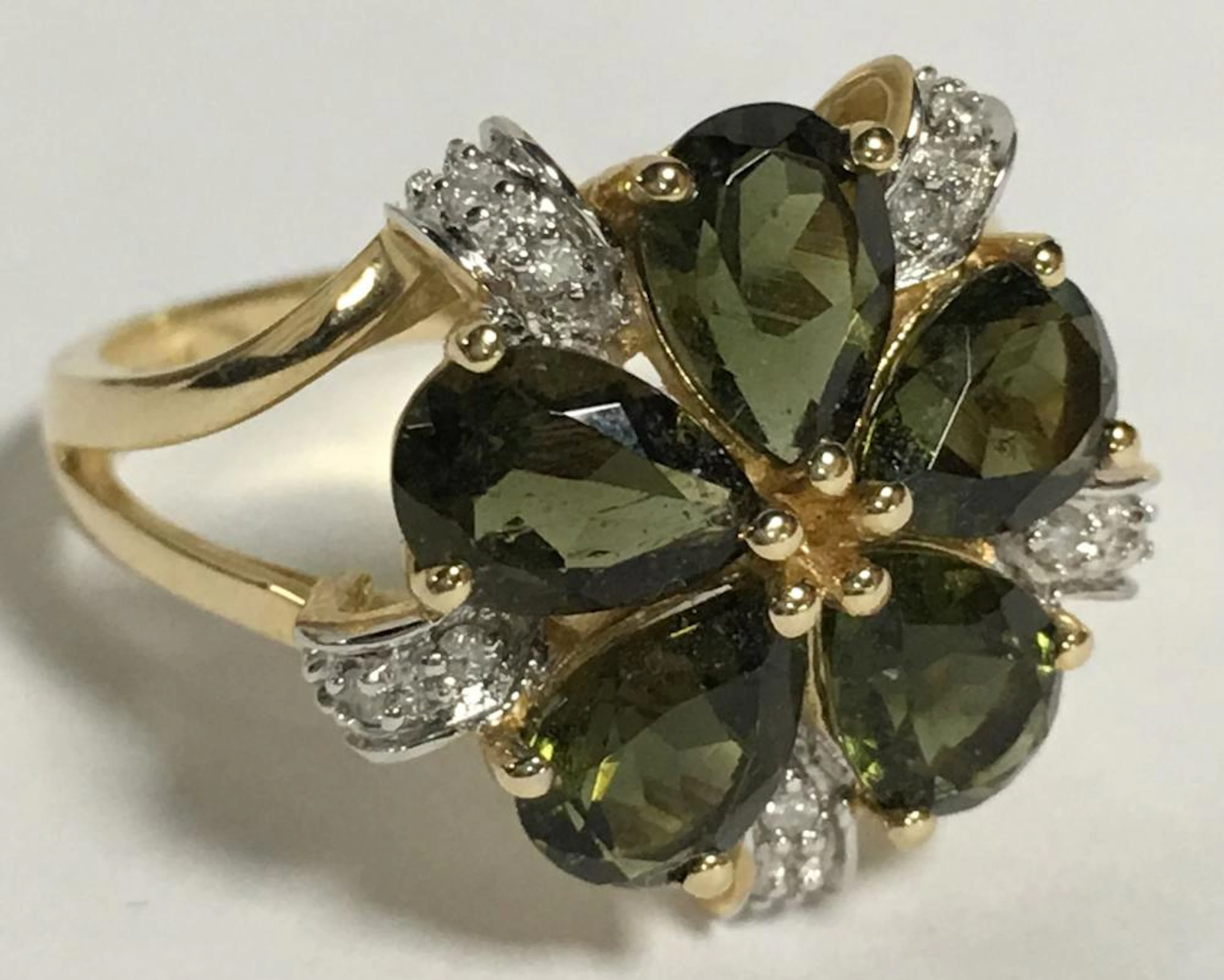 14k Gold, Diamond And Moldavite Ring