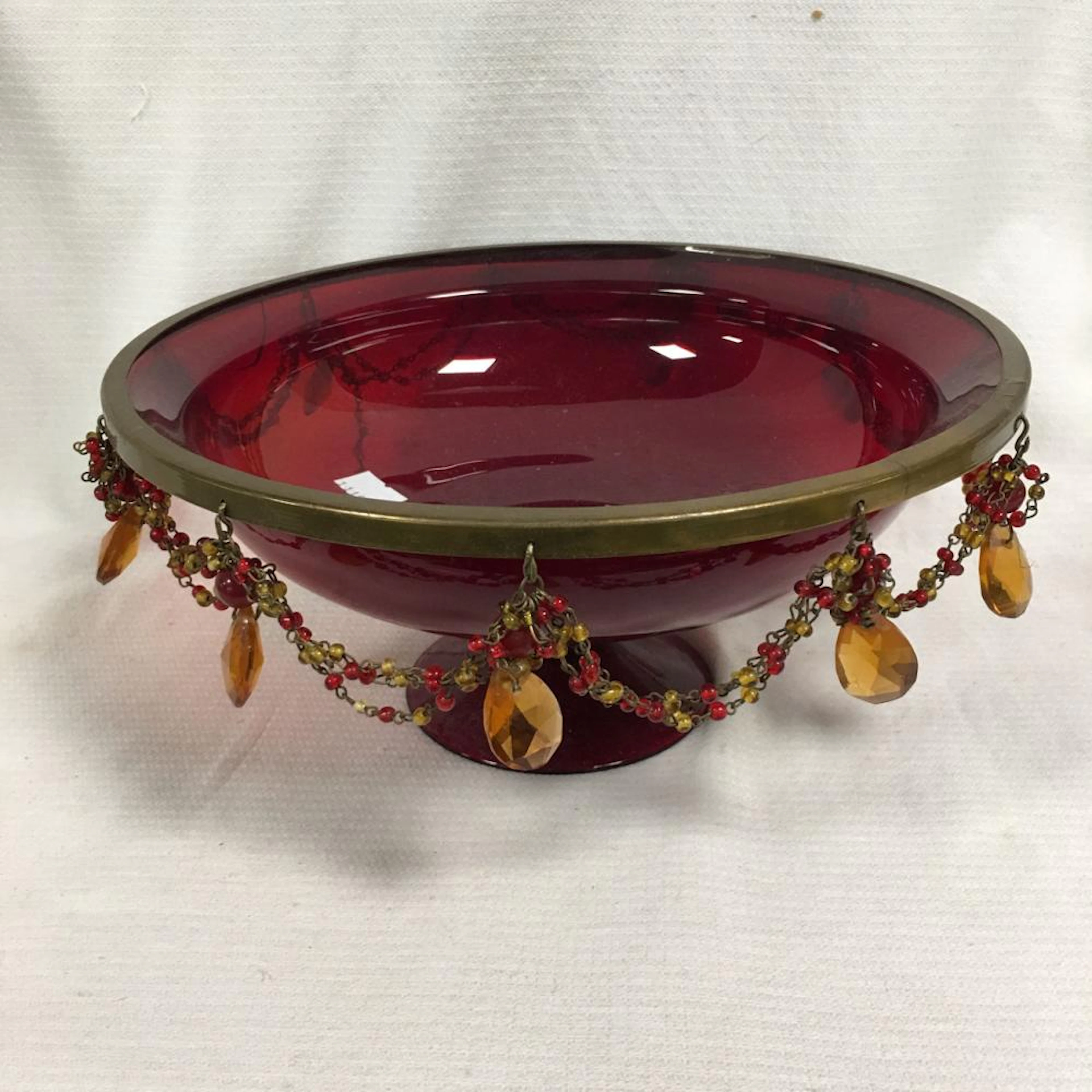Art Glass San Marino Footed Bowl W/beaded Fringe