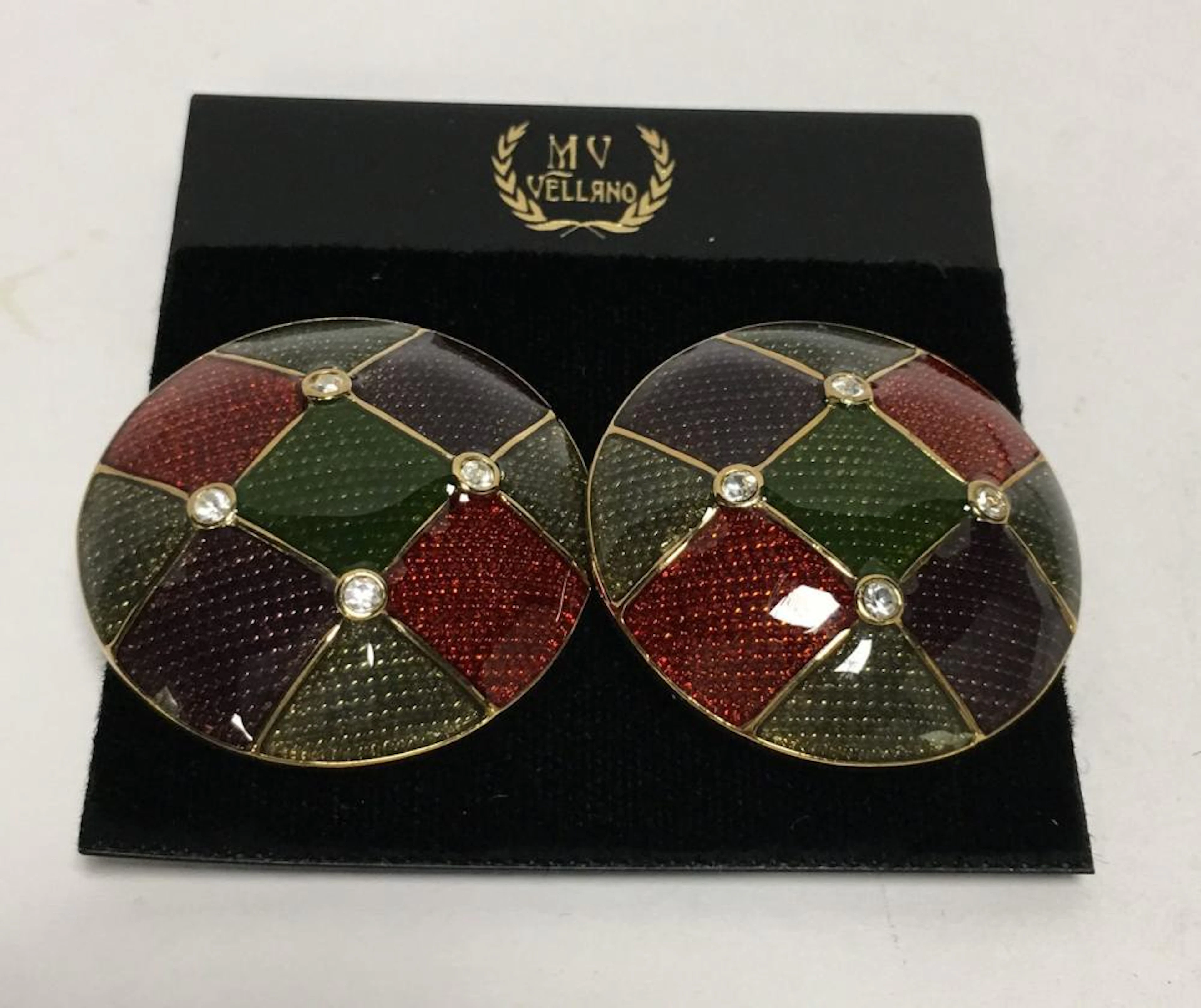 M. V. Vellano Rhinestone Enameled Clip Earrings