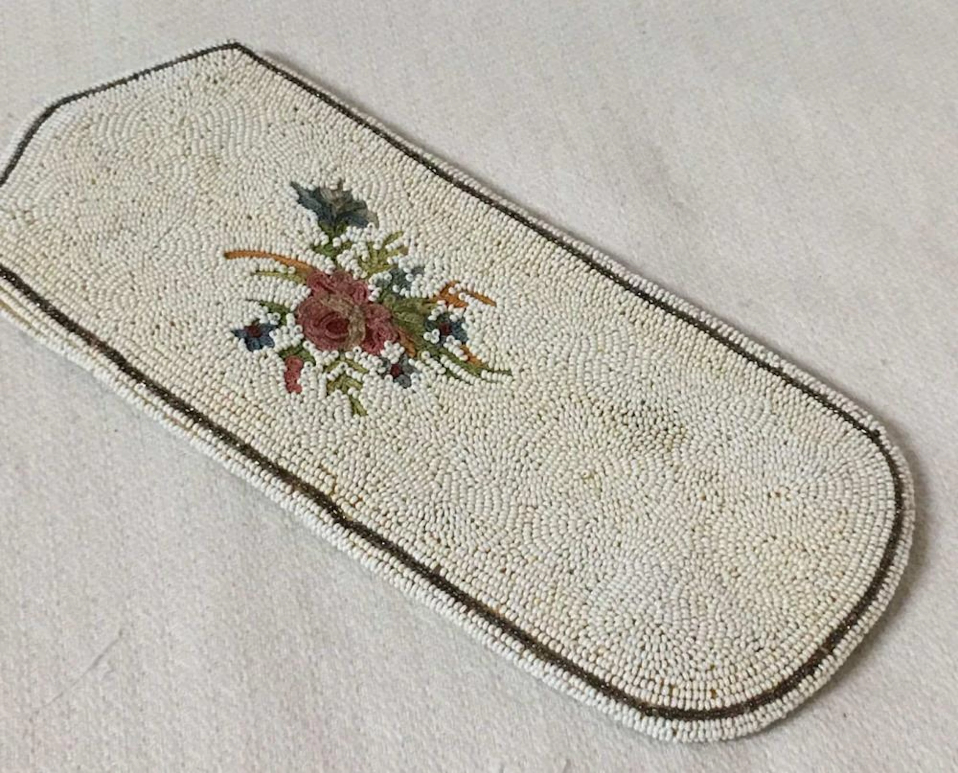 Hand Made French White Beaded Coin Purse