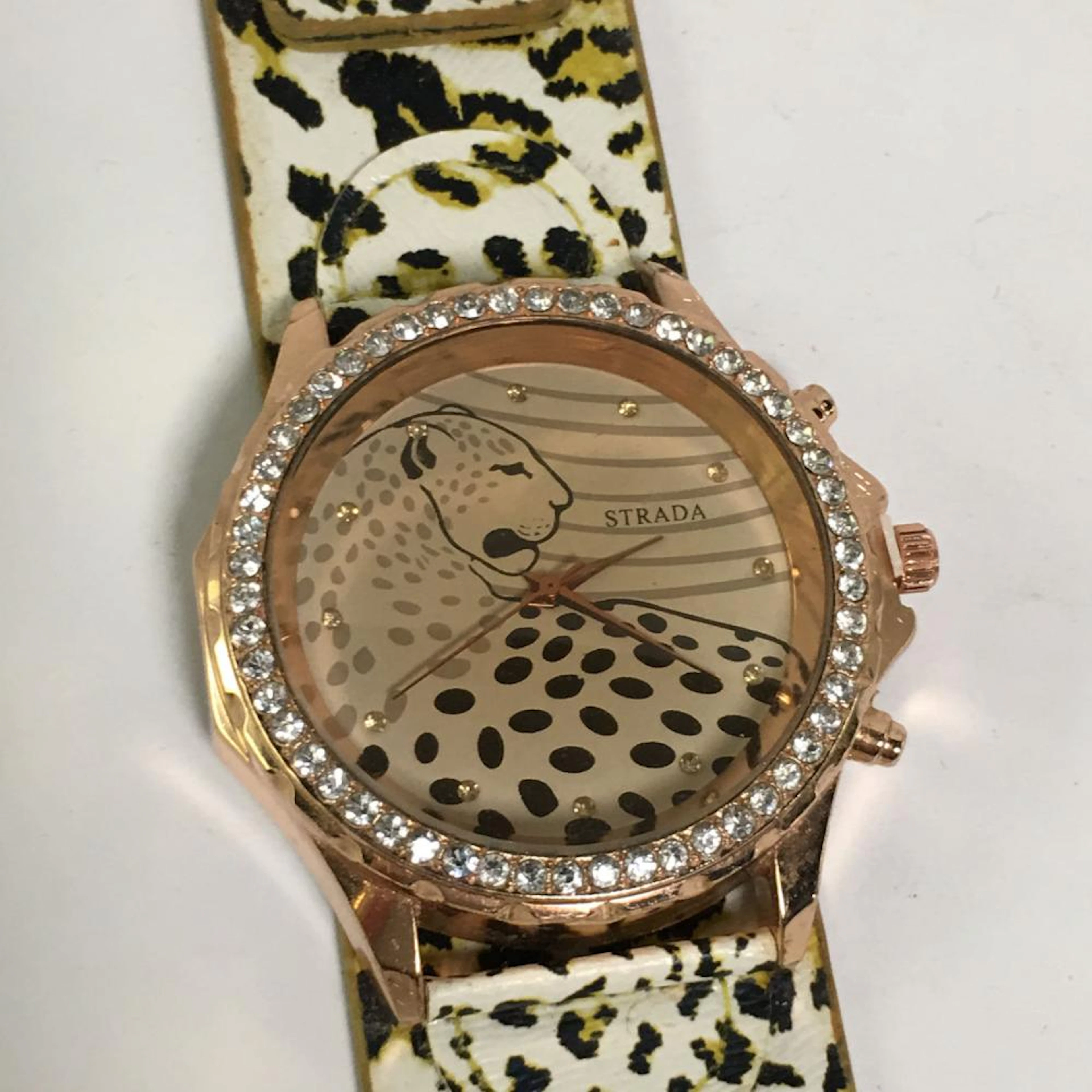 Strada Catprint Wrist Watch With Leather Band