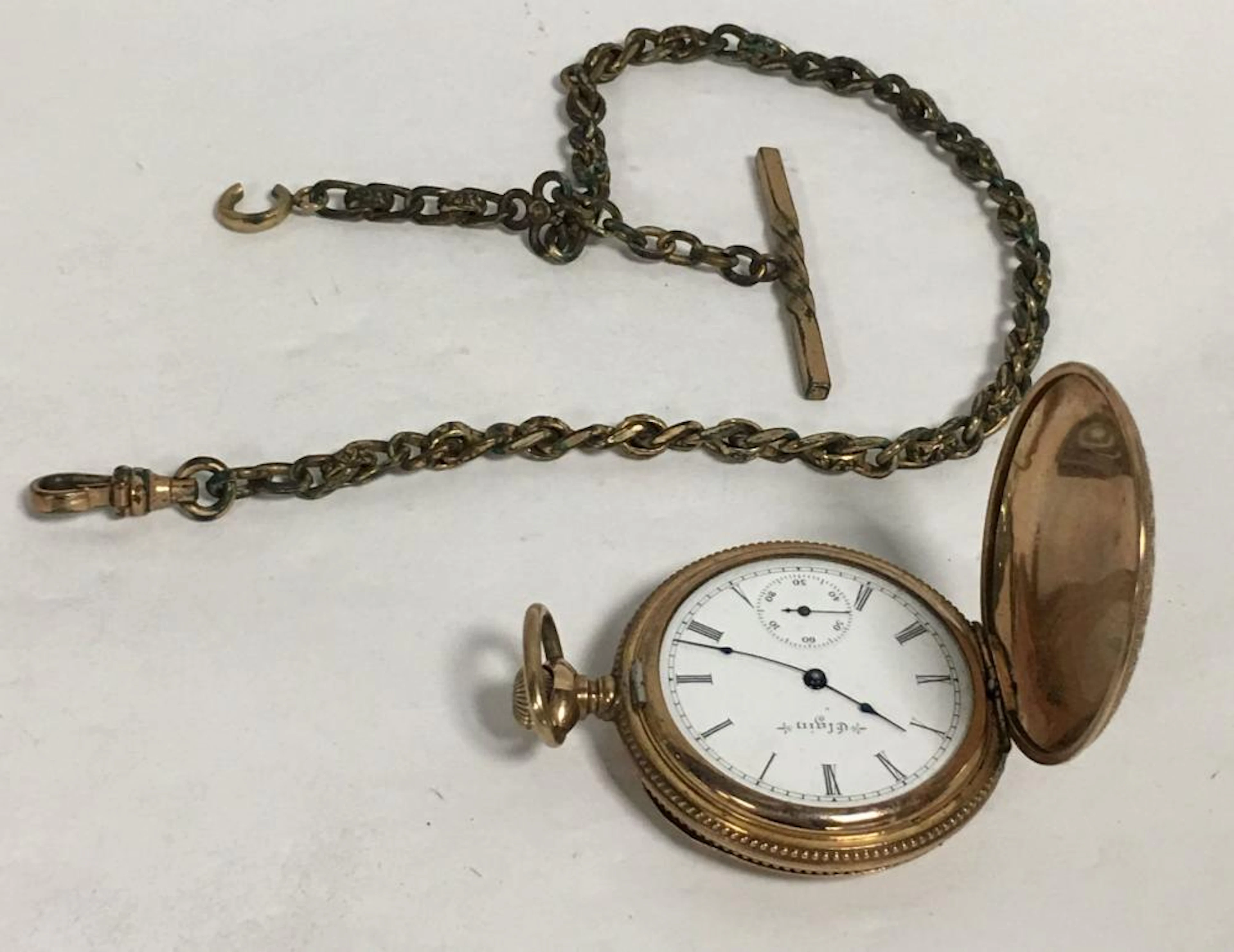 Elgin 7 Jewels Pocket Watch And Fob In Case