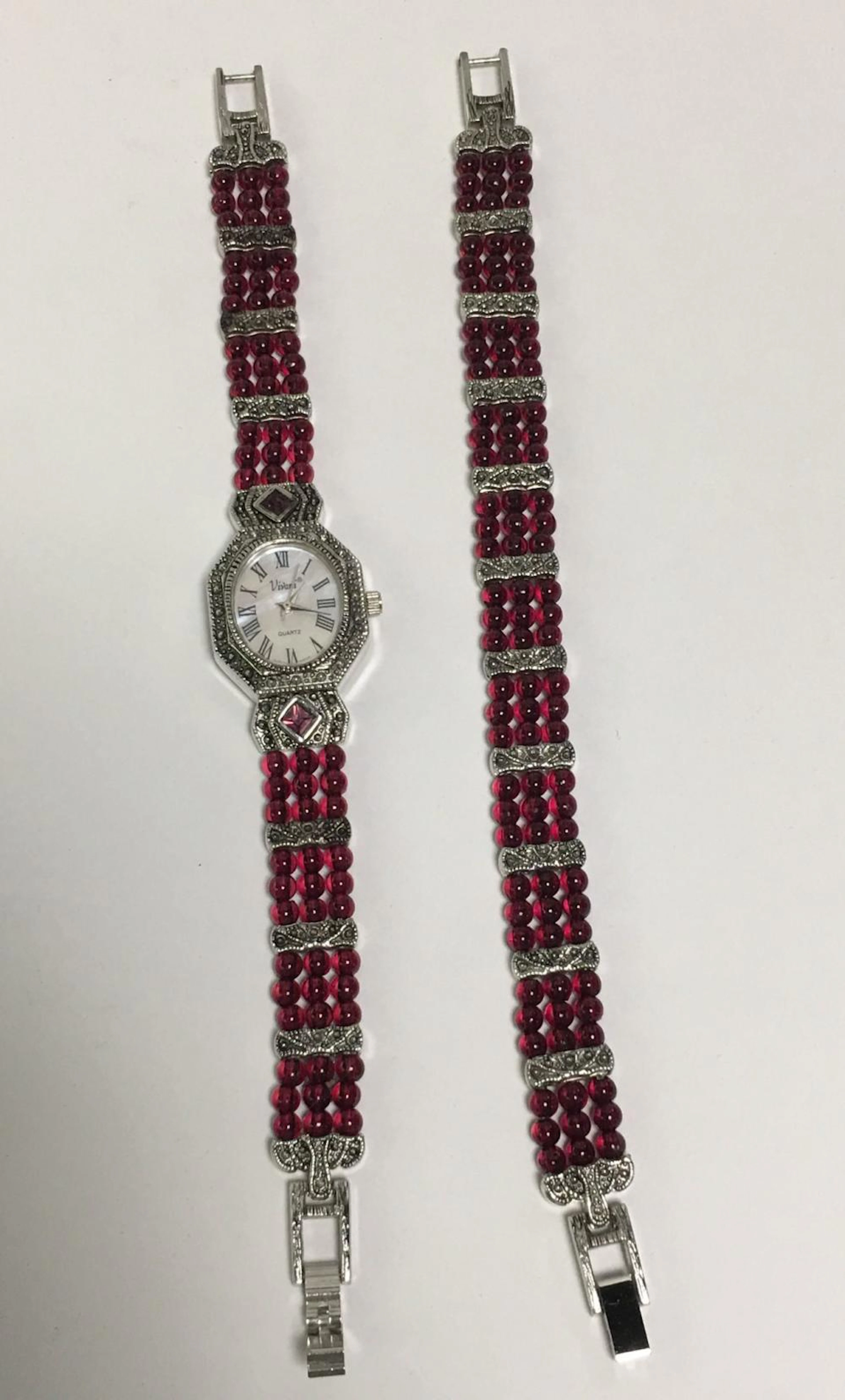 Vivani Quartz Watch & Purple Beaded Bracelet