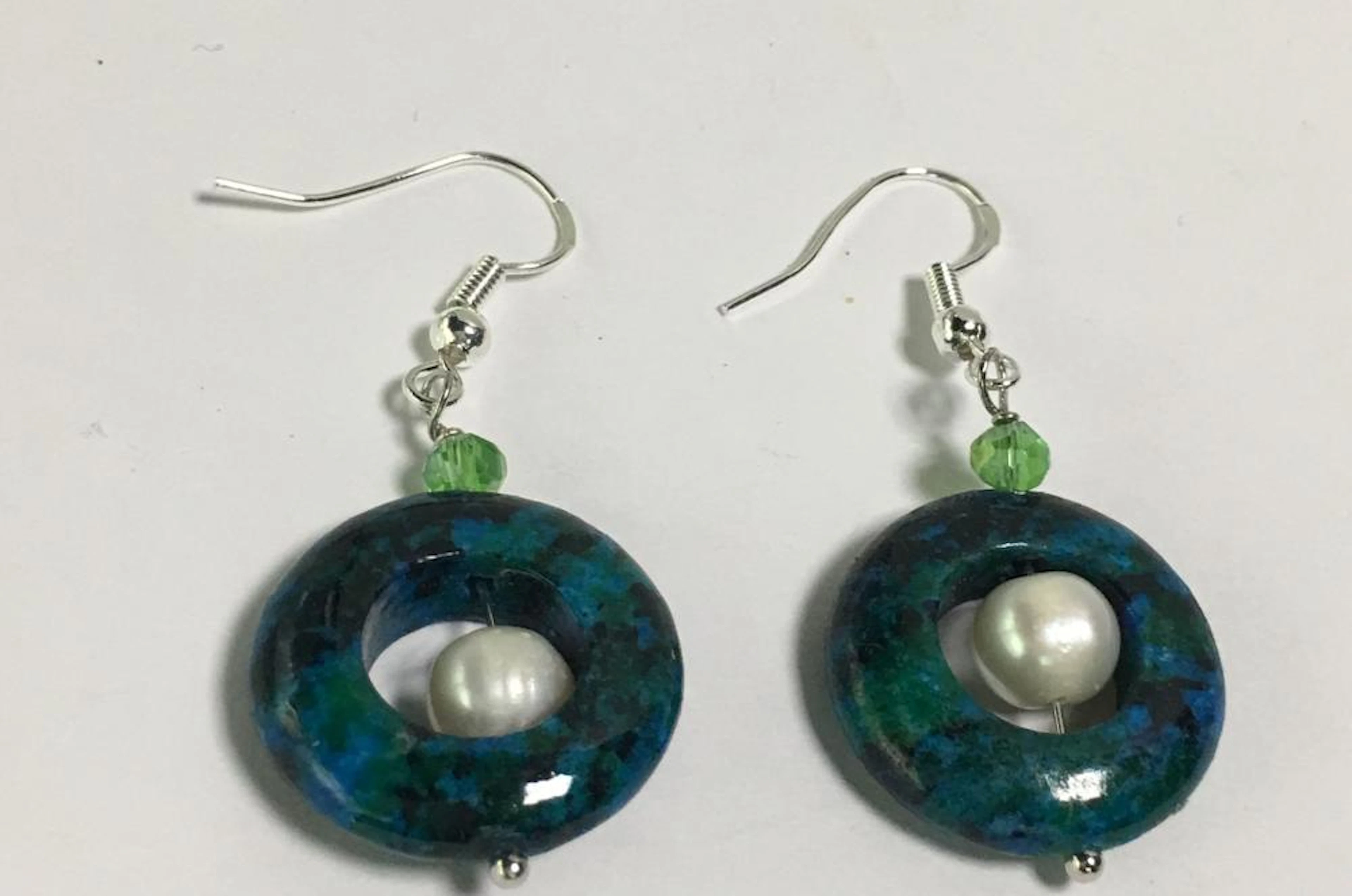 Sterling Azurite And Cultured Pearl Earrings