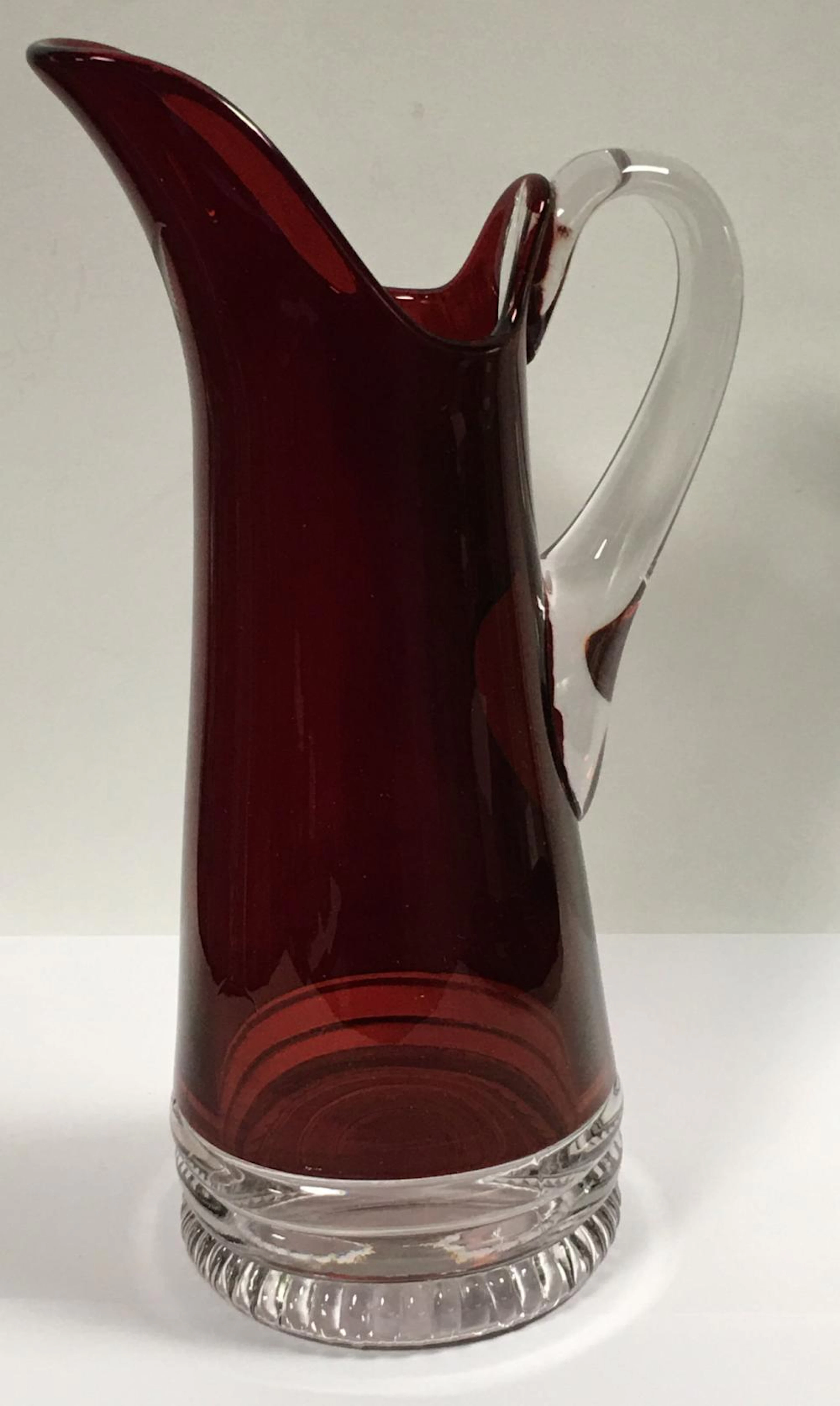 Ruby And Clear Glass Pitcher