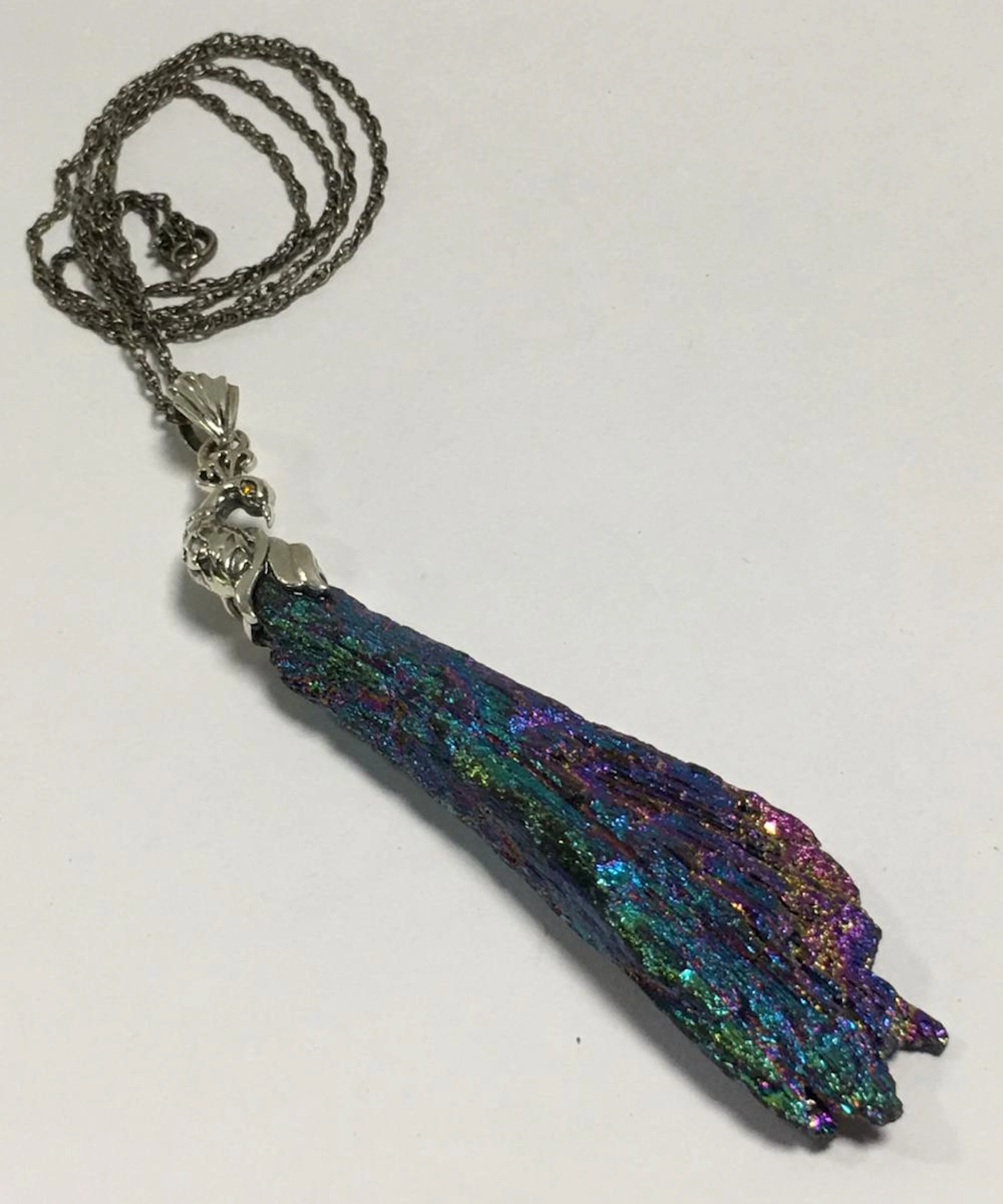 Sterling Silver Kyanite Peacock Necklace