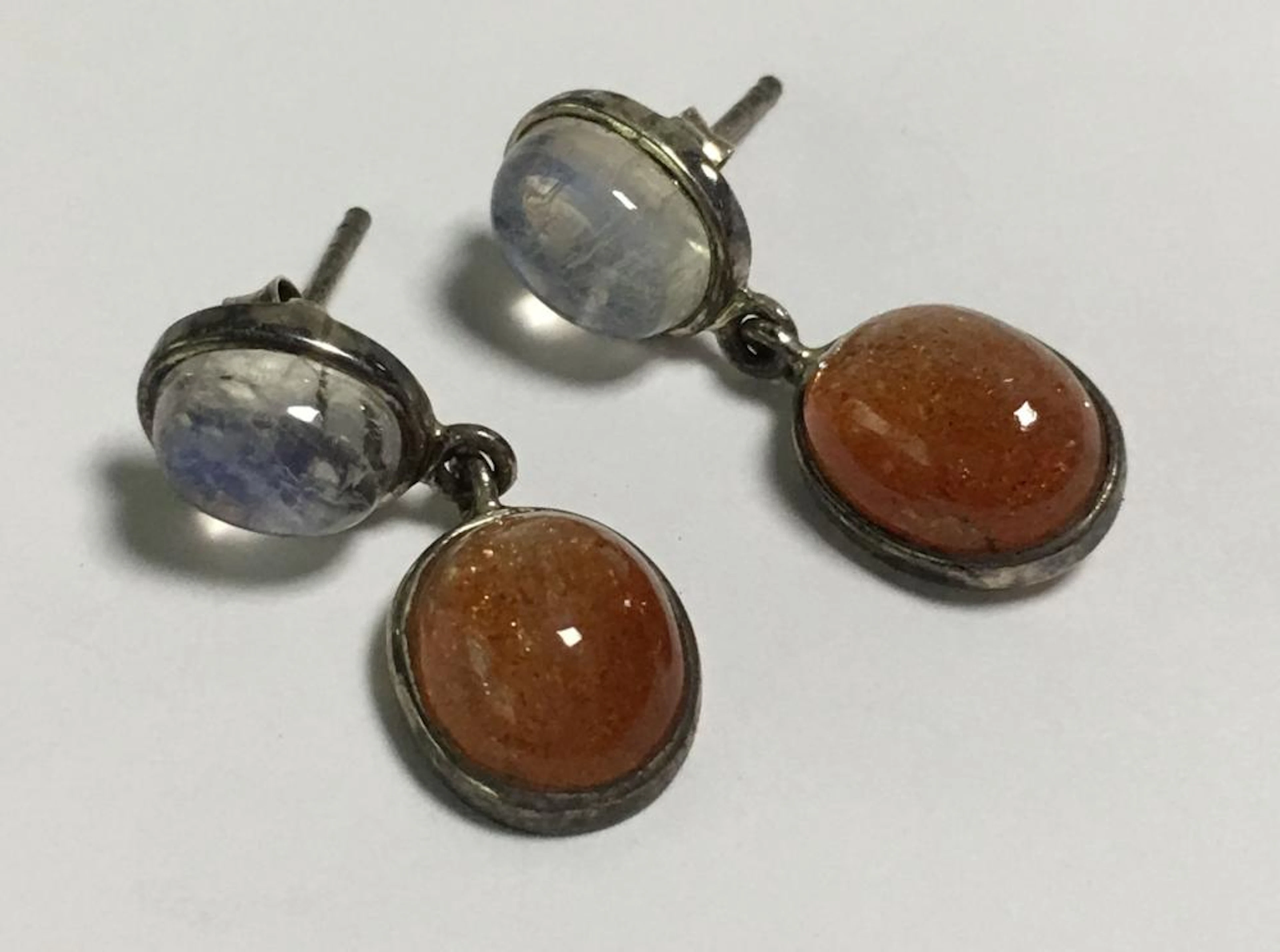 Sterling, Moonstone & Orange Sunstone Earrings